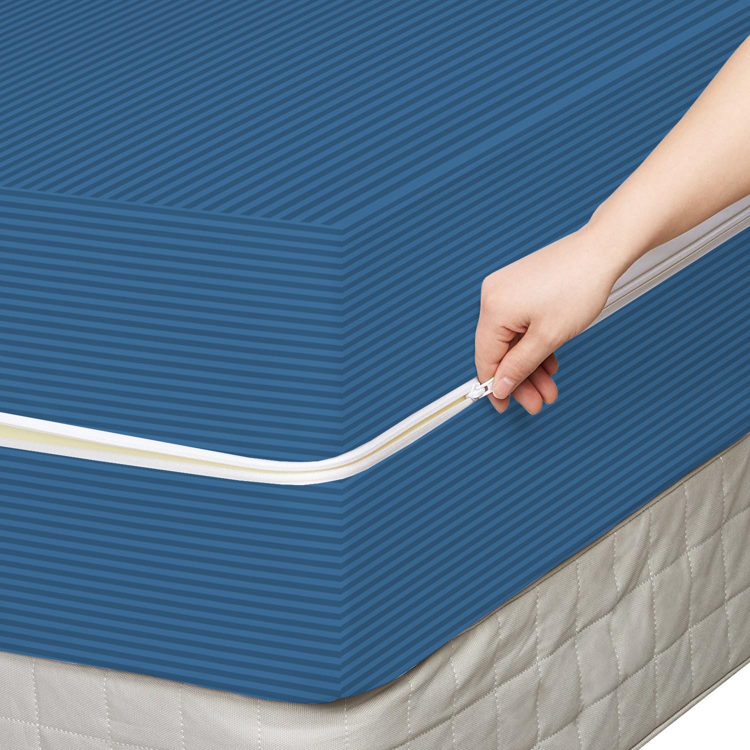 BSB HOME Premium Cotton Mattress Cover/Protector with Zipper Chain|Provides All Around Protection with 360° Encasing |Single- 36 x 72 inches (3 x 6 ft) - Pack of 1 -Blue