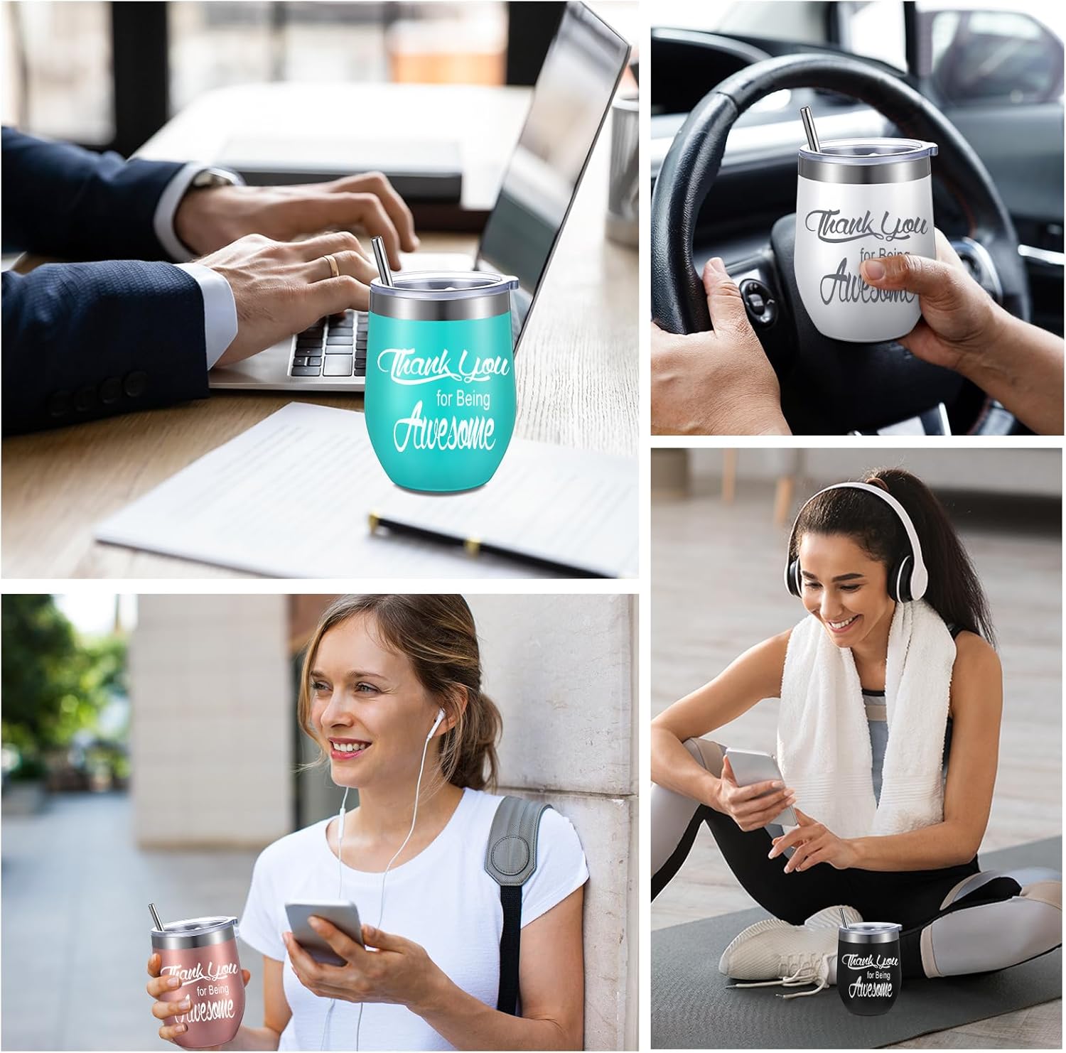 Sieral Thank You Gifts Thank You for Being Awesome Wine Tumbler Employee Appreciation Gifts for Women Men Coworkers Friend Stainless Steel Insulated Tumbler with Straw(Bright Color,16 Pcs) - Image 6