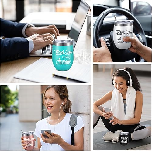 Vista 13 de Sieral Vaso de vino con texto en inglés "Thank You for Being Awesome Thank You for Being Awes", regalos de agradecimiento para empleados, mujeres