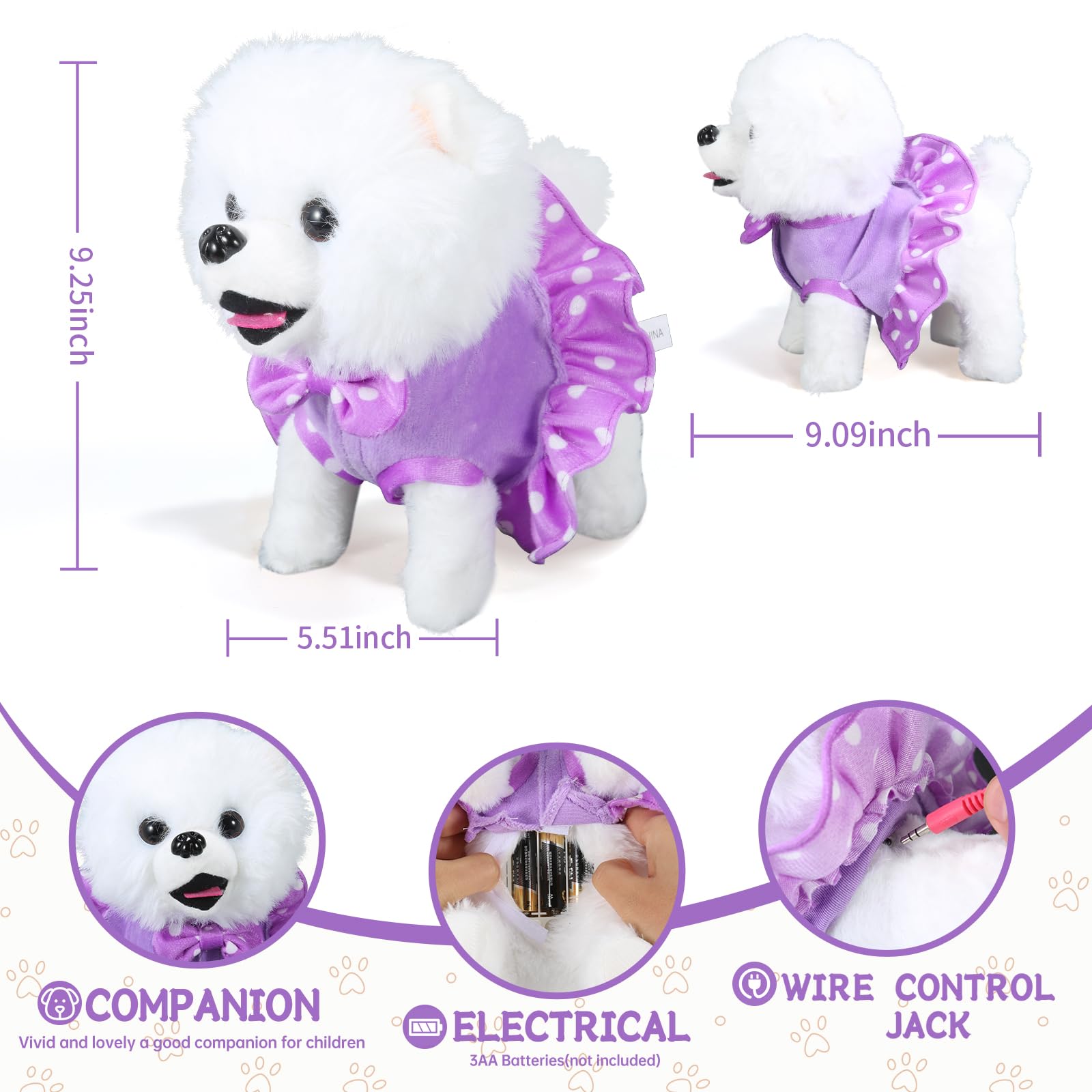 Interactive Caminar de Peluche Cachorro de Juguete, Control Remoto Electrónico Perro Robot Realista Wagging Cola, para Niños Edad 3, 4, 5, 6 (Púrpura)