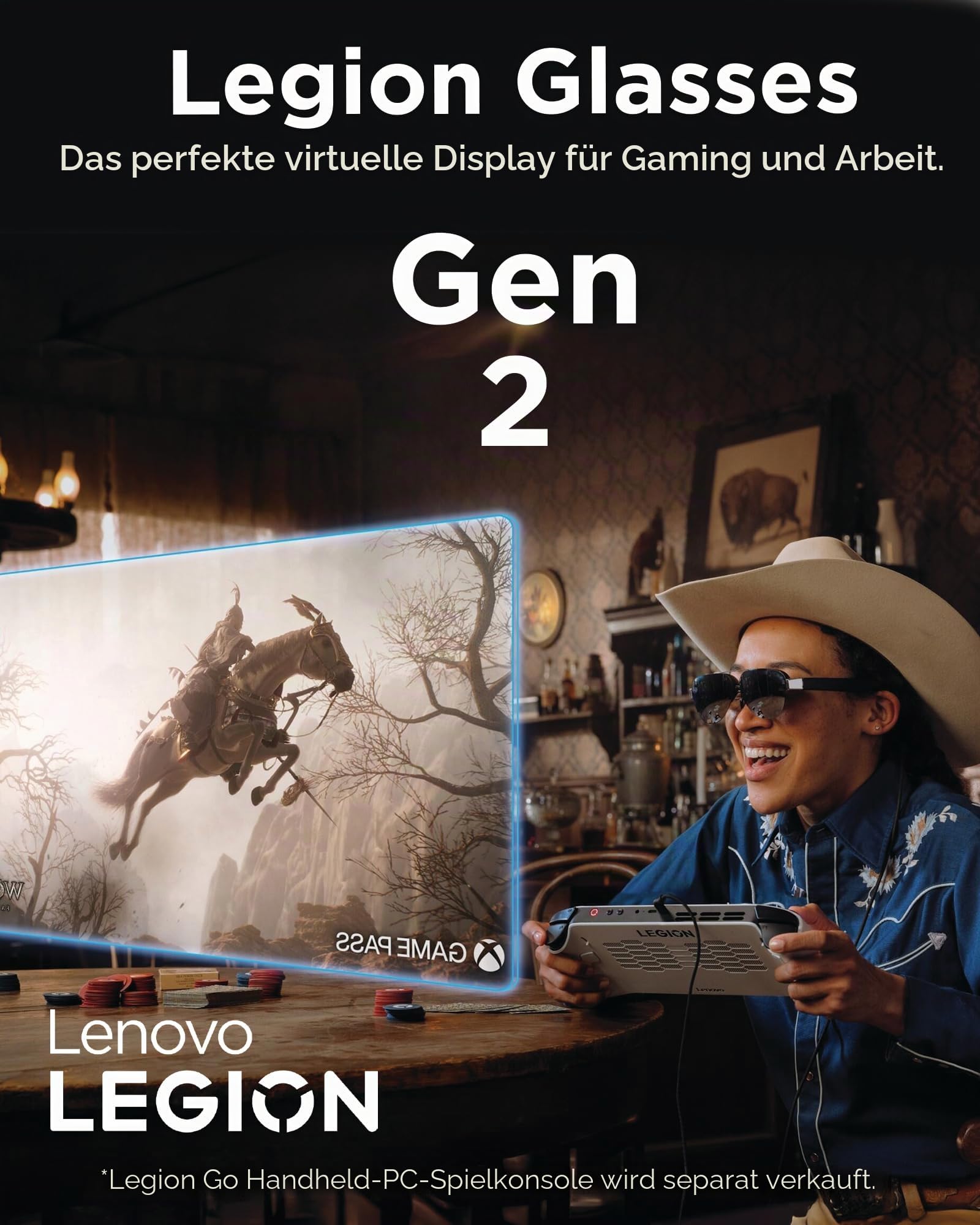 Lenovo Legion Glasses Gen 2 - Micro-OLED Personal Wearable Monitor for Gaming & Movies, FHD 60Hz Plug-and-Play Display Legion Go & USB-C Devices, High-Fidelity Audio & Privacy