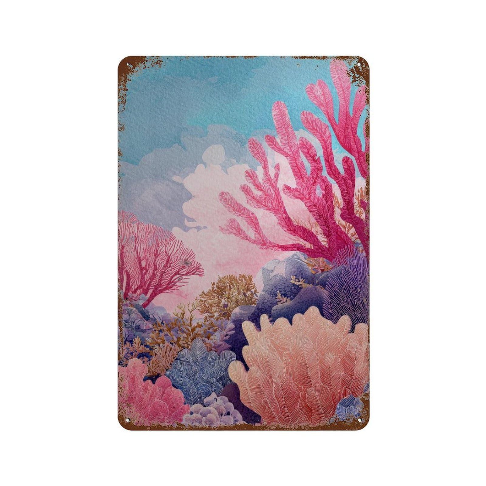 xiaoxiaoshen Coral Reef. Watercolor Nature Wall Decor Art Metal Tin Poster Modern Home Decor Art Home Bar Shop Decorations Vintage Sign 30x20cm