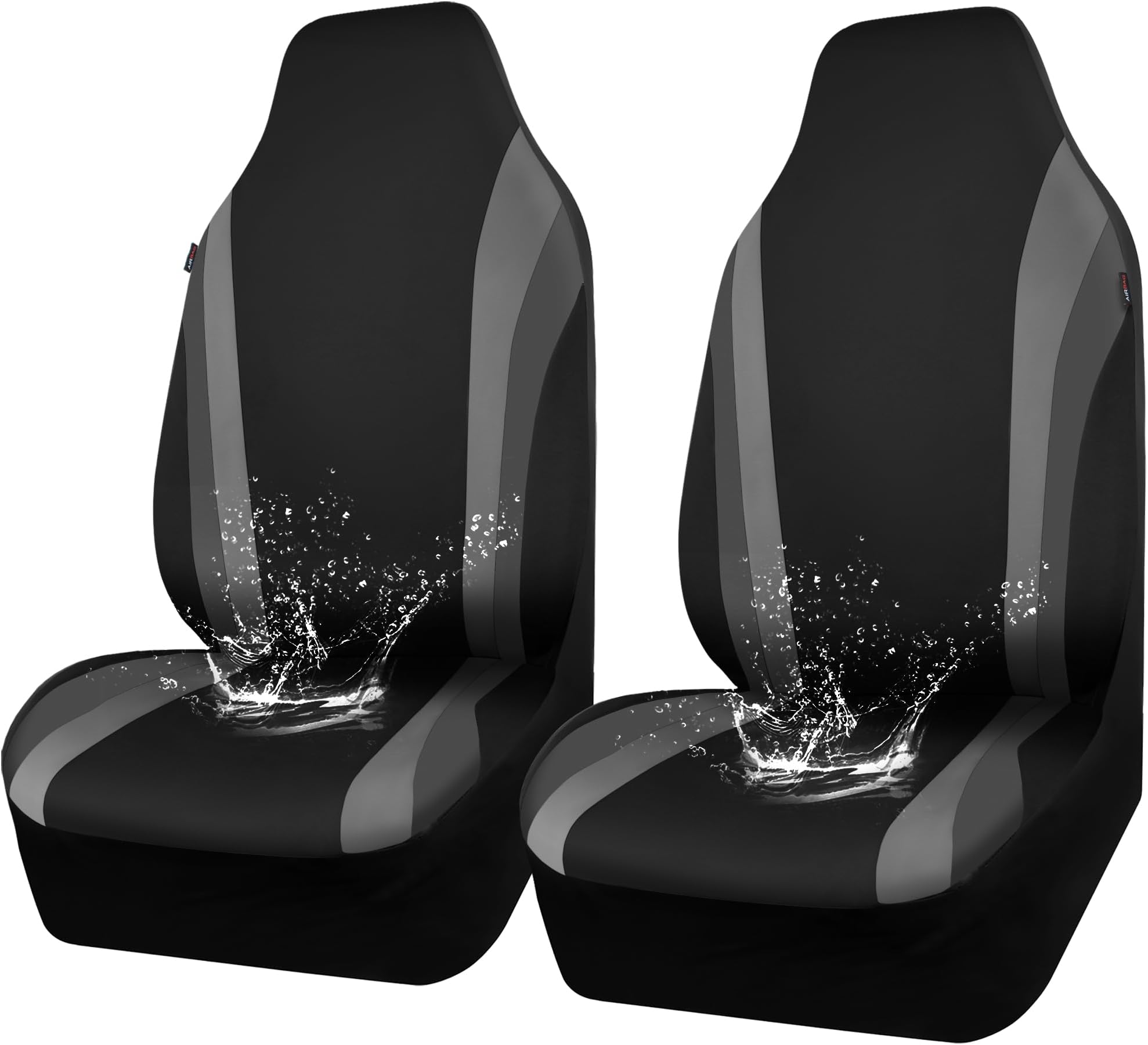 CAR PASS AquaShield Neoprene Waterproof Car Seat Covers for Front Seats Only, High Back Bucket Seat Cover,Airbag Compatible,Line Rider Seat Covers Universal Fit for Truck Van SUV (Black and Gray)