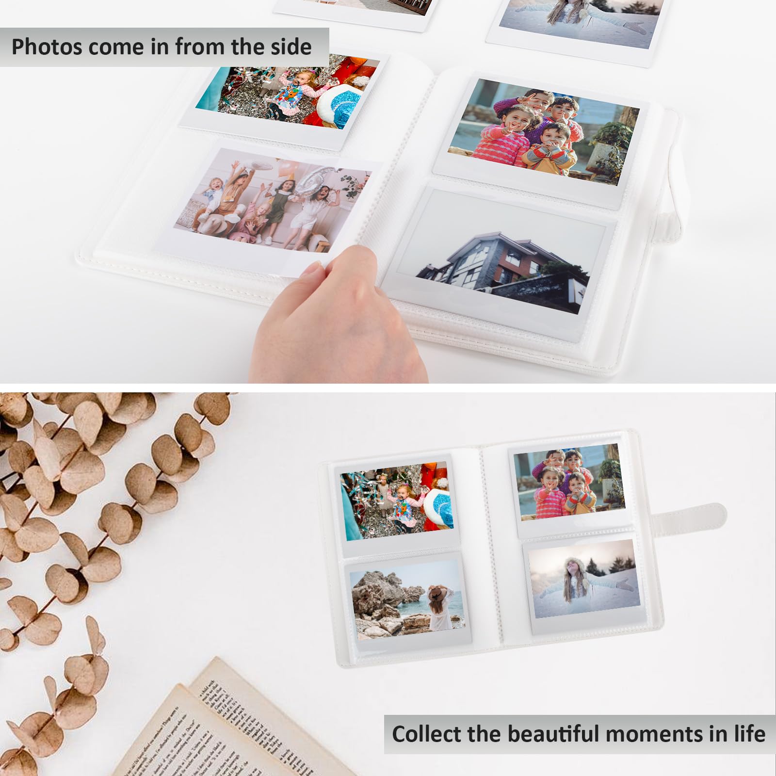 MUZIRI KINOKOO 80 Pockets Photo Album for Instax Wide EVO/Link WIDE/Wide 400 Camera Film,Lychee Texture PU Leather Album for Wide 300/Wide 210 Camera,4.25*3.4 inch Film Collection Souvenir Album-White - Image 3