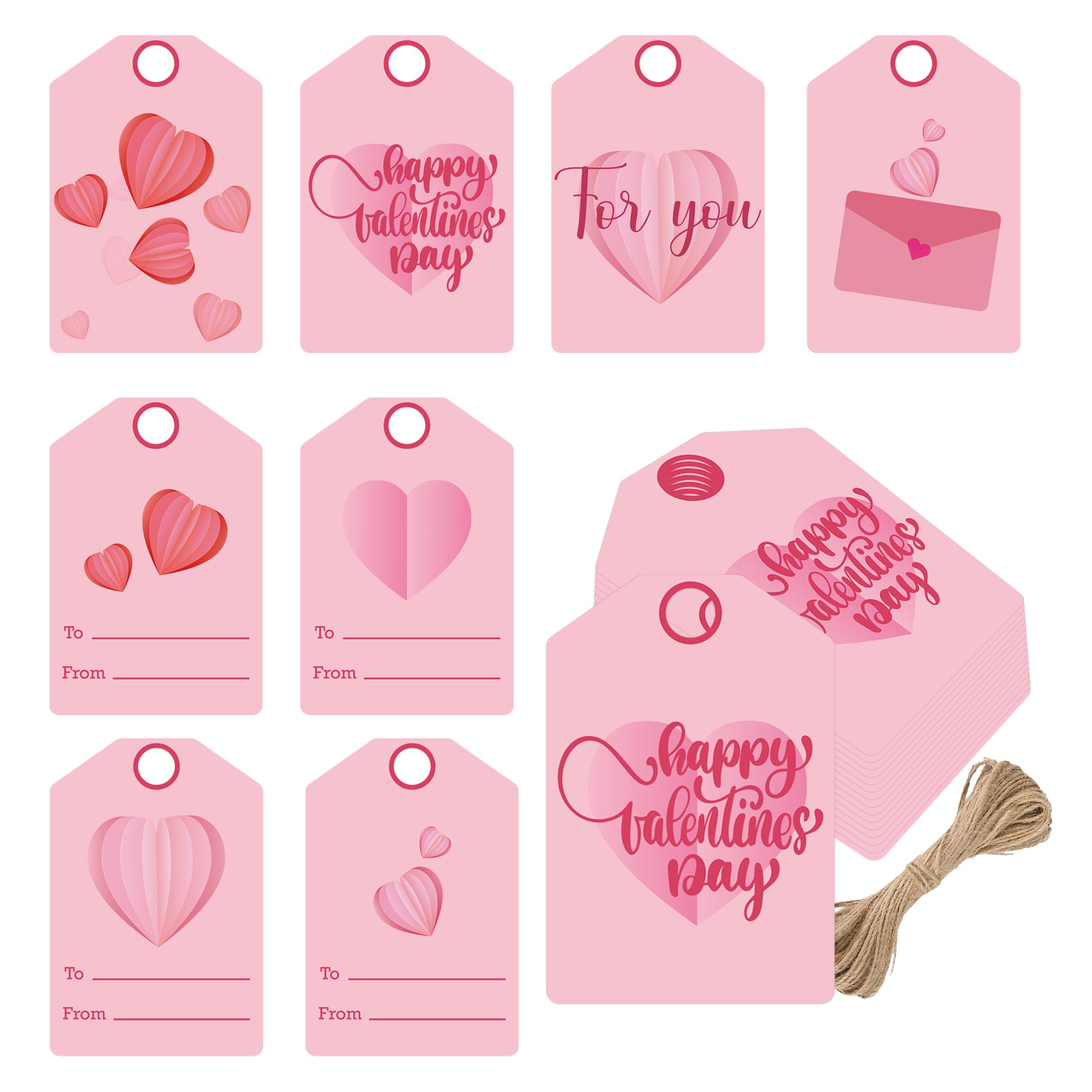 2 x 3.5 Inch Happy Valentine's Day Gift Tags with String Sweet Themed Thank You Gift Tags - Valentine' Day Thank You Tag for Valentine's Day Party Favors 48 Pack