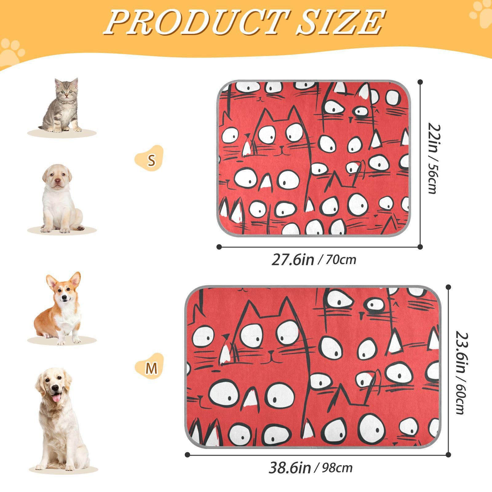 siphylline Cartoon Cute Red and White Cat Summer pet Cooling mat for Dogs Self Cooling Washable cat Bed for Hamster cat Outdoor Non-Electric cama refrescante para Perros S