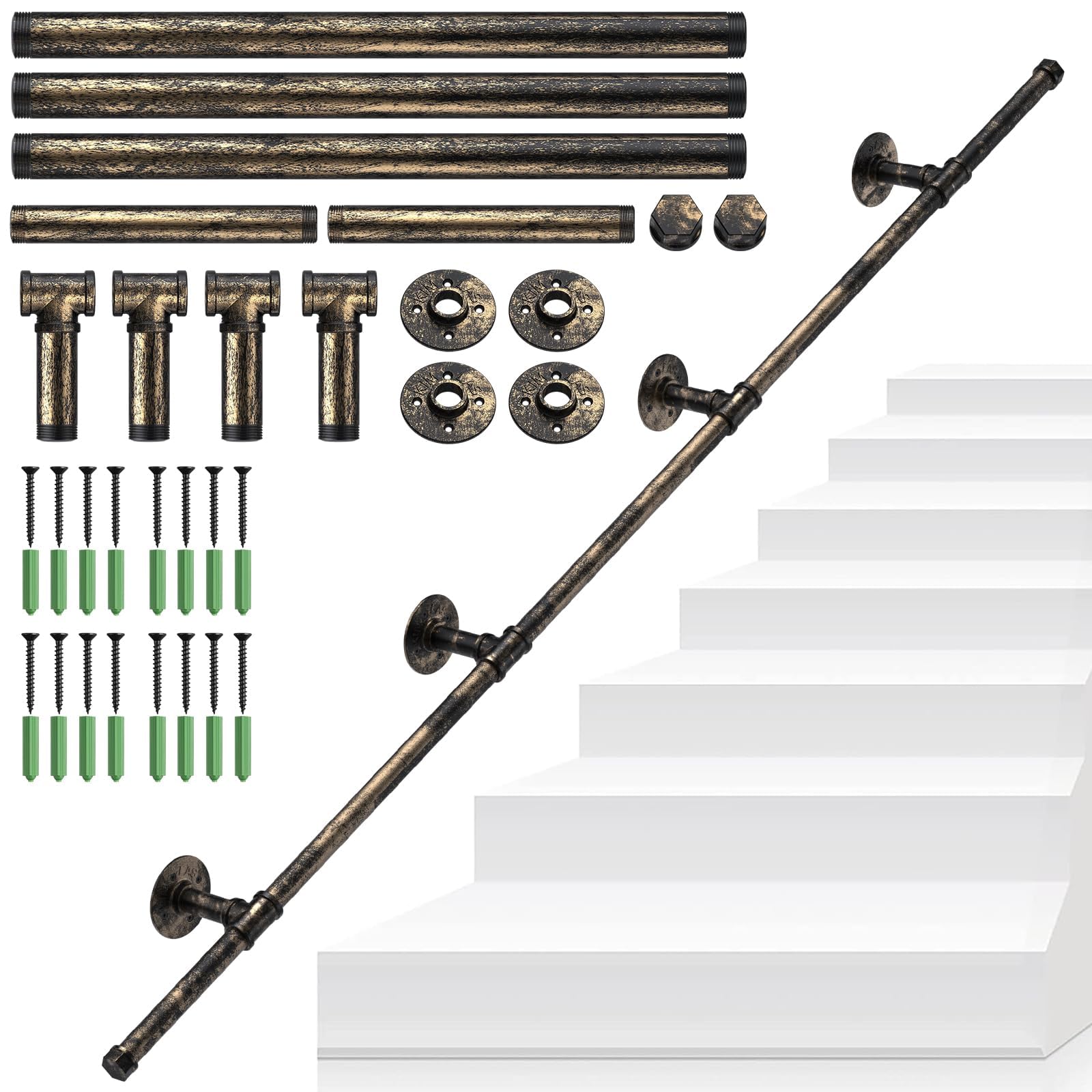 Tanice Stair Handrail, Hand Rails Stairs, Handrails for Stairs, Anti-Slip Banister Rails, Industrial Pipe Clothes Rail, Outdoor Indoor Industrial Pipe Stair Banister for Elder and Child (Bronze, 1.5M) โ image 1