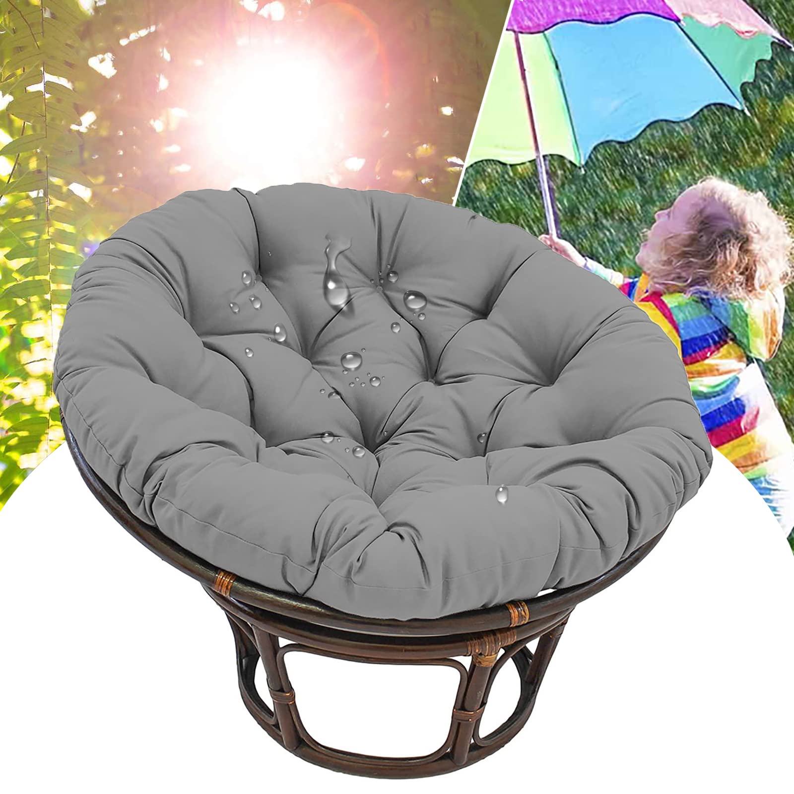 Papasan Stoelkussen Buiten Waterdicht Bekleding Vloerkussen Voor Bureaustoel, Ronde Papasan Leunstoel, Polyrattan Leunstoel En Kussen Voor Tuin(Dark Grey, 150cm