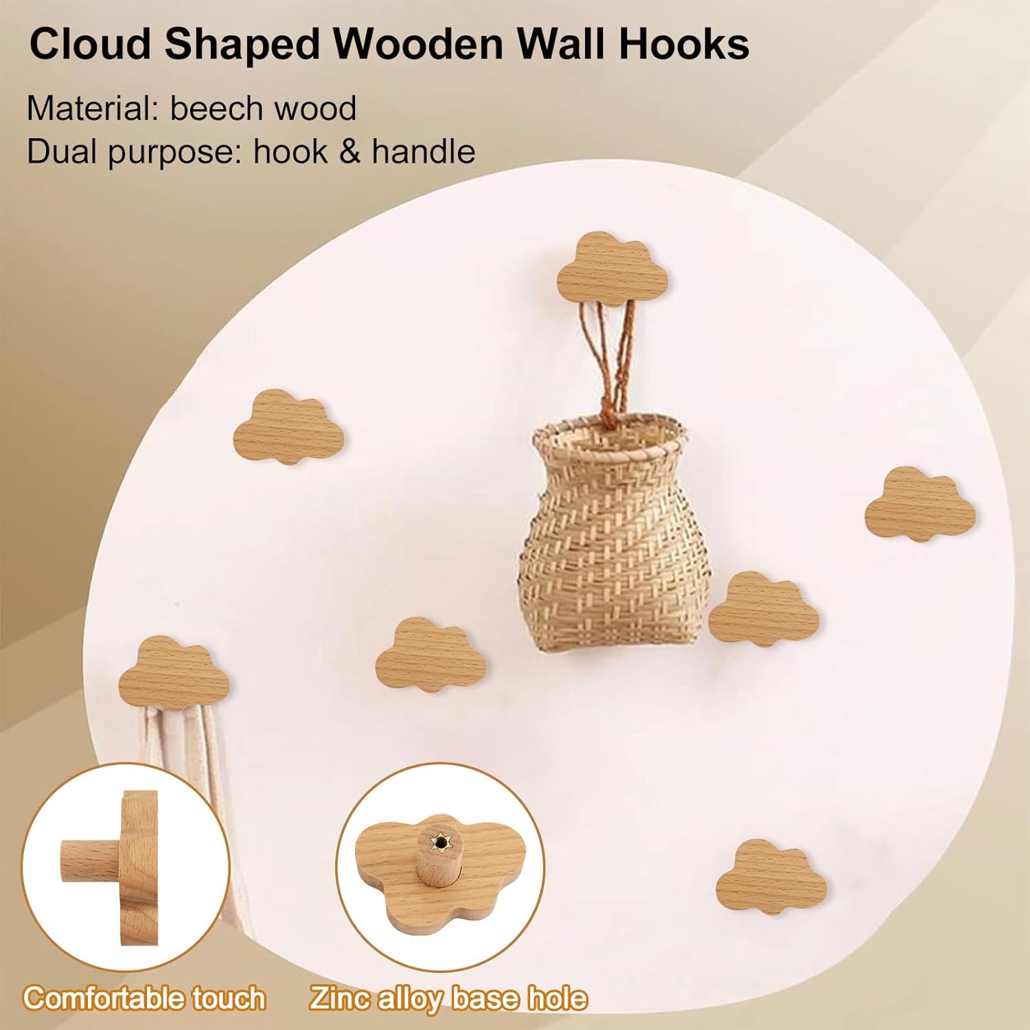 MOROBOR 12PCS Cloud Shaped Wooden Knobs, Single Hole Beech Wood Handles Natural Wood Cupboard Cabinet Handles Knobs for Chest of Drawers with Screws& Expansion Tube