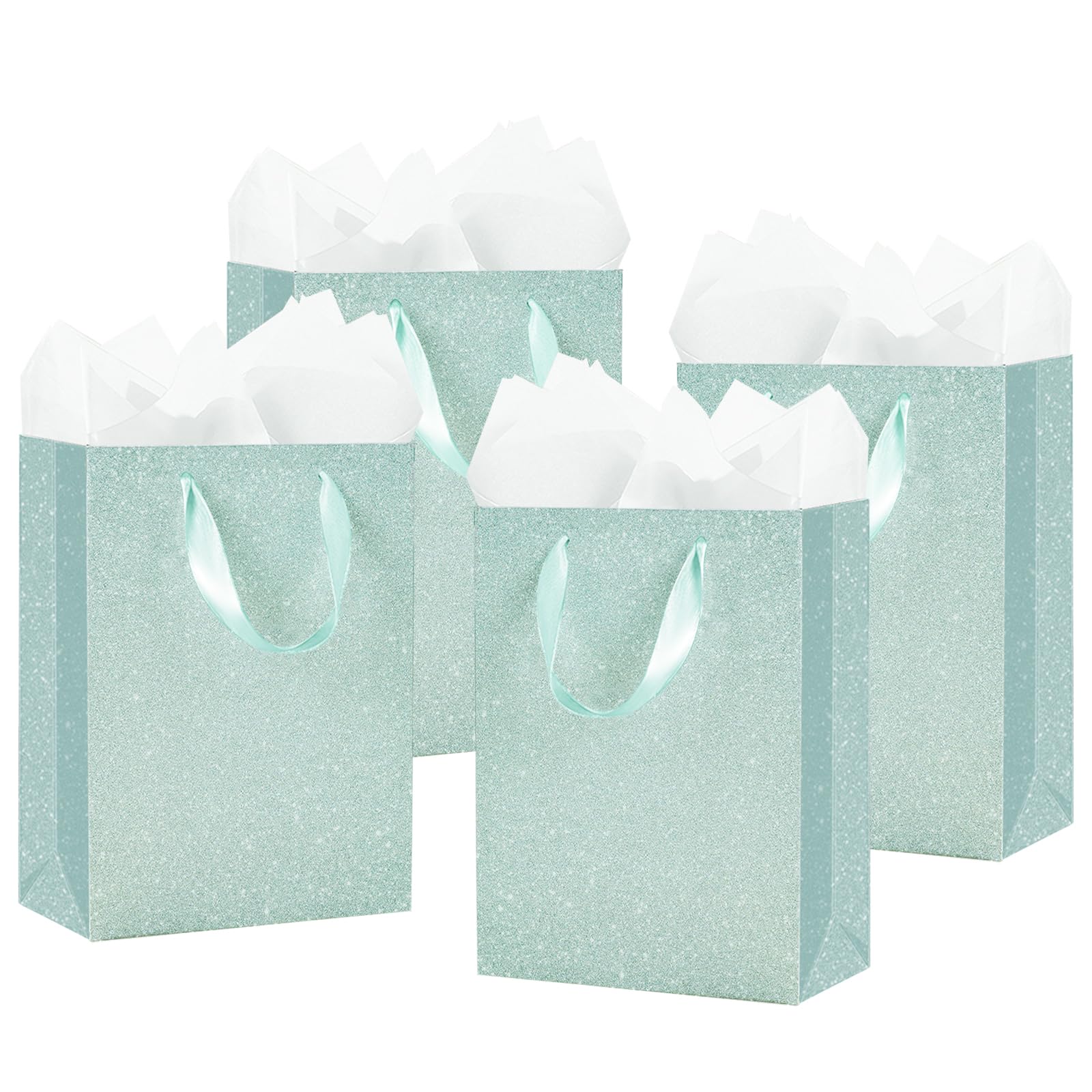 Photo 1 of OfficeCastle 12 Pack Gift Bags with Tissue Paper, Green Glitter Gift Bags, 7x4x9 Inch(18x10x23cm) Paper Bags, Gift Wrap Bags for Wedding, Bridal Shower, Holiday
