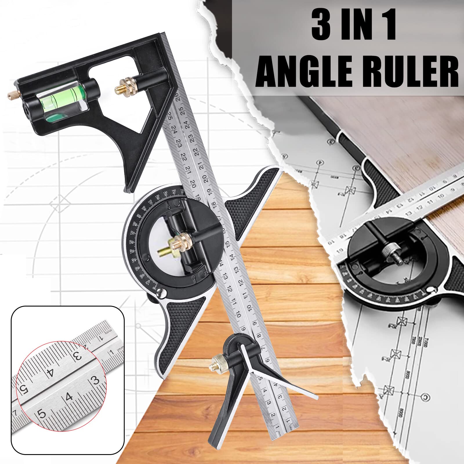 Angolo Di Combinazione 30 Cm, Righello Con Livella A Bolla - 2