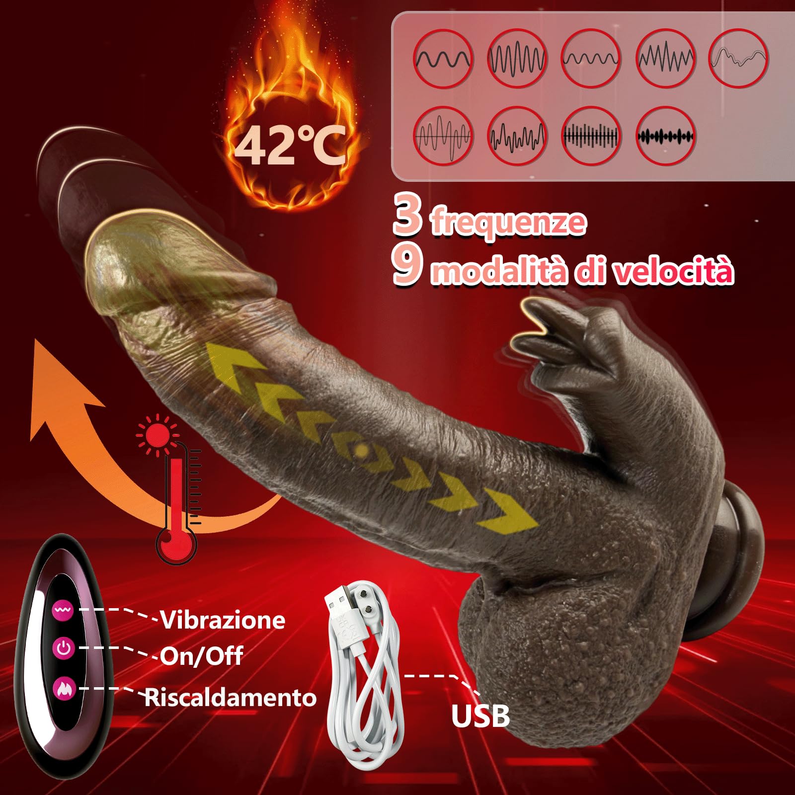 Dildo Anale Vibratoreper Stimolatore Clitoride Vibratore Anale Stimolatore Clitoride Femminile Sexytoysys Dildos Realistico Vibrante 9 Vibrazione 3 Spinta Riscaldamento, Nero