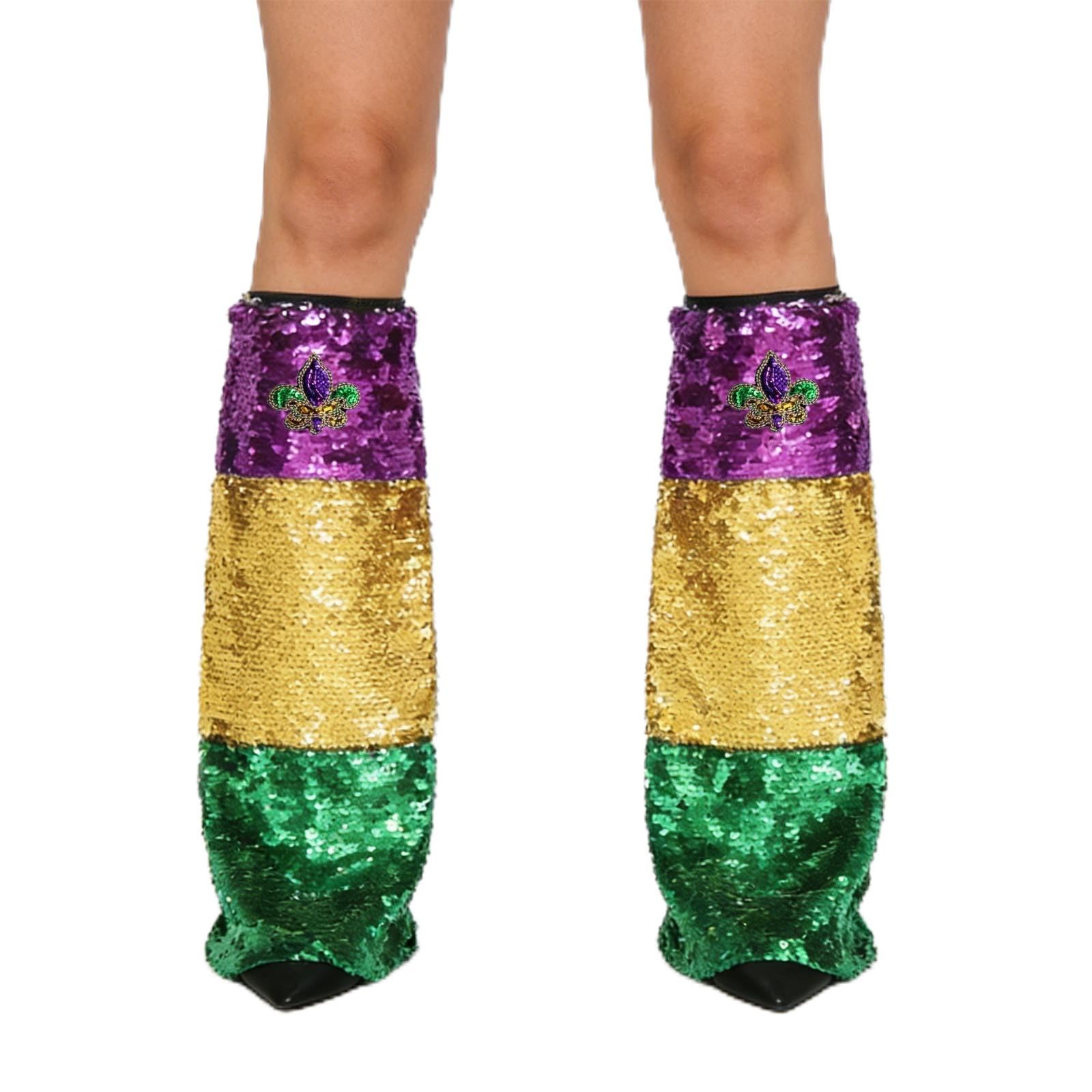 Habbiful Women's Style C Mardi Gras Leg Warmers For Men Mardi Gras Leg Covers For Fleur De Lis Festival Party Costume Accessories, Uniform Code