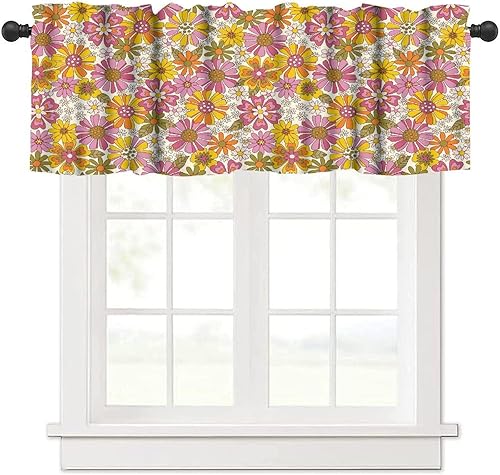 Miniatura 7 de Cortina de cenefa floral retro de los años 70, diseño de flores hippie, bohemio, estampado abstracto de estética, tratamientos de ventana pequeñas