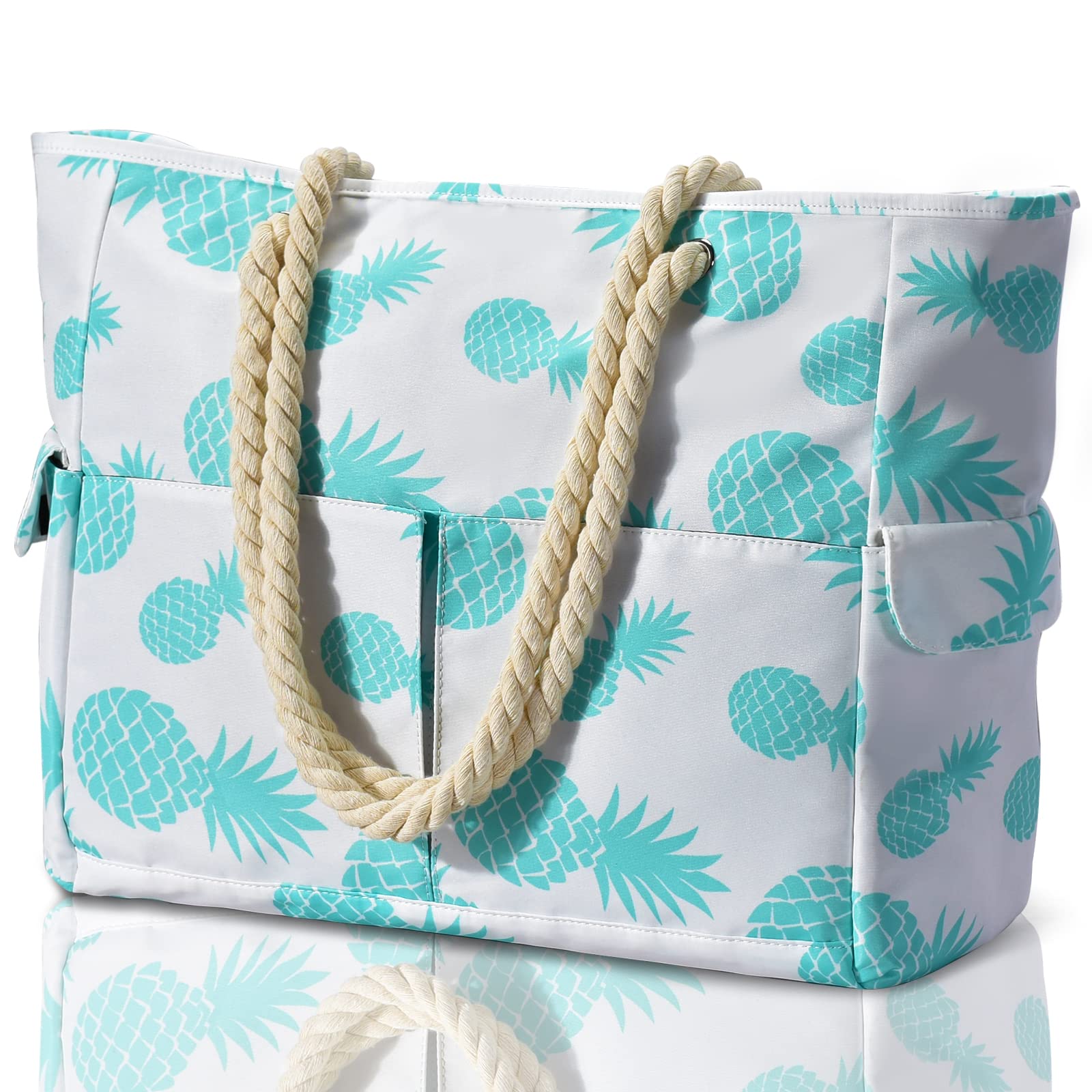 Beach Tote Bag for Women, Extra Large Beach Bag Waterproof Sandproof Zipper Beach Tote Bag for Pool Gym Vacation