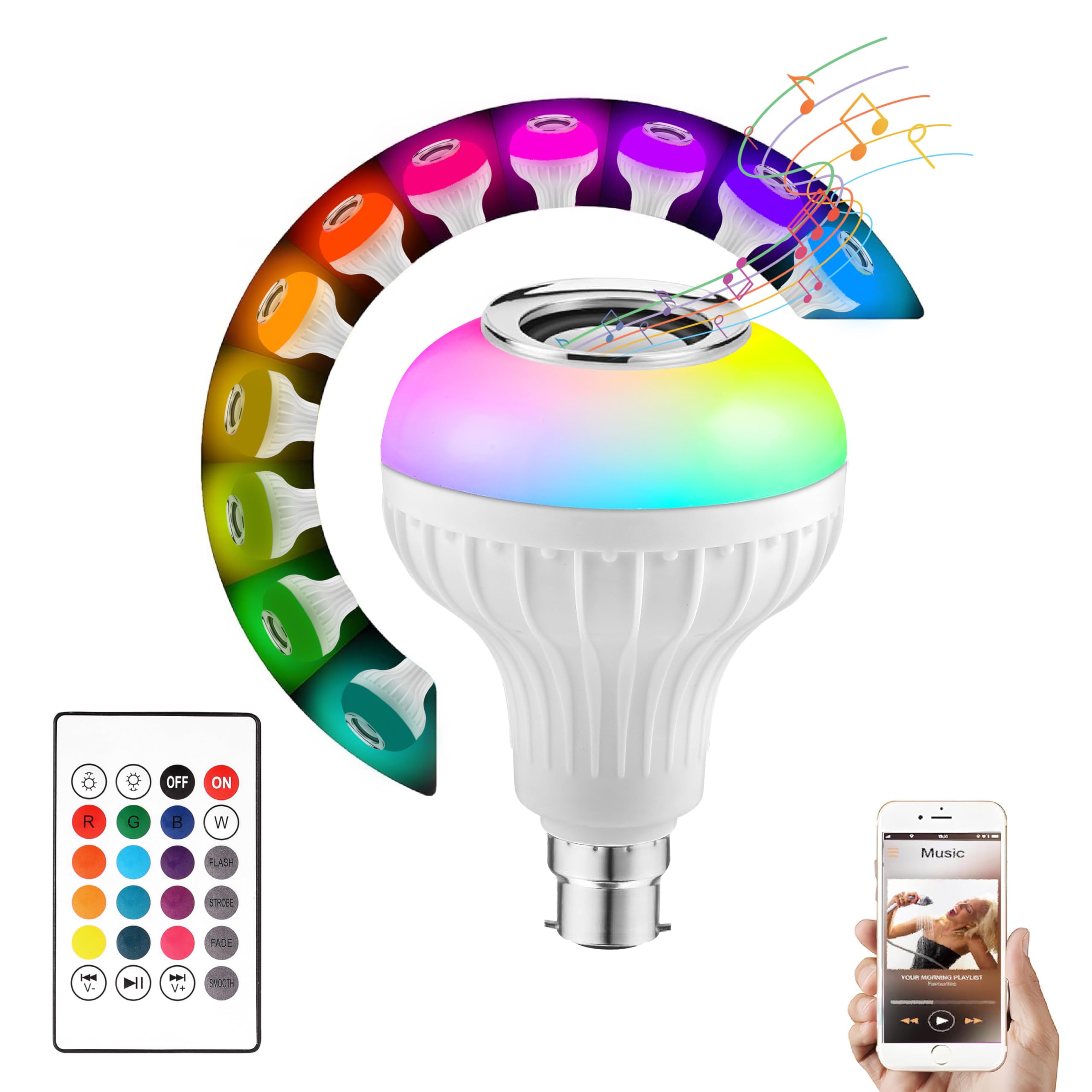 Gesto 12 Watt RGB - B22 Wireless Music bulb With Bluetooth Speaker,Rgb Lights for room |Color Changing Disco lights for Home,Speaker Party Lights, Remote Controlled Wifi Led Bulb-Pack of 1
