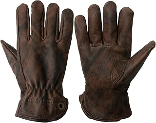 Retro Braun Leder Arbeitshandschuhe für Schnitt/Motorrad/Bauernhof, Rindsleder Arbeitshandschuhe mit verblasstem Effekt für Männer (Braun-03, M)