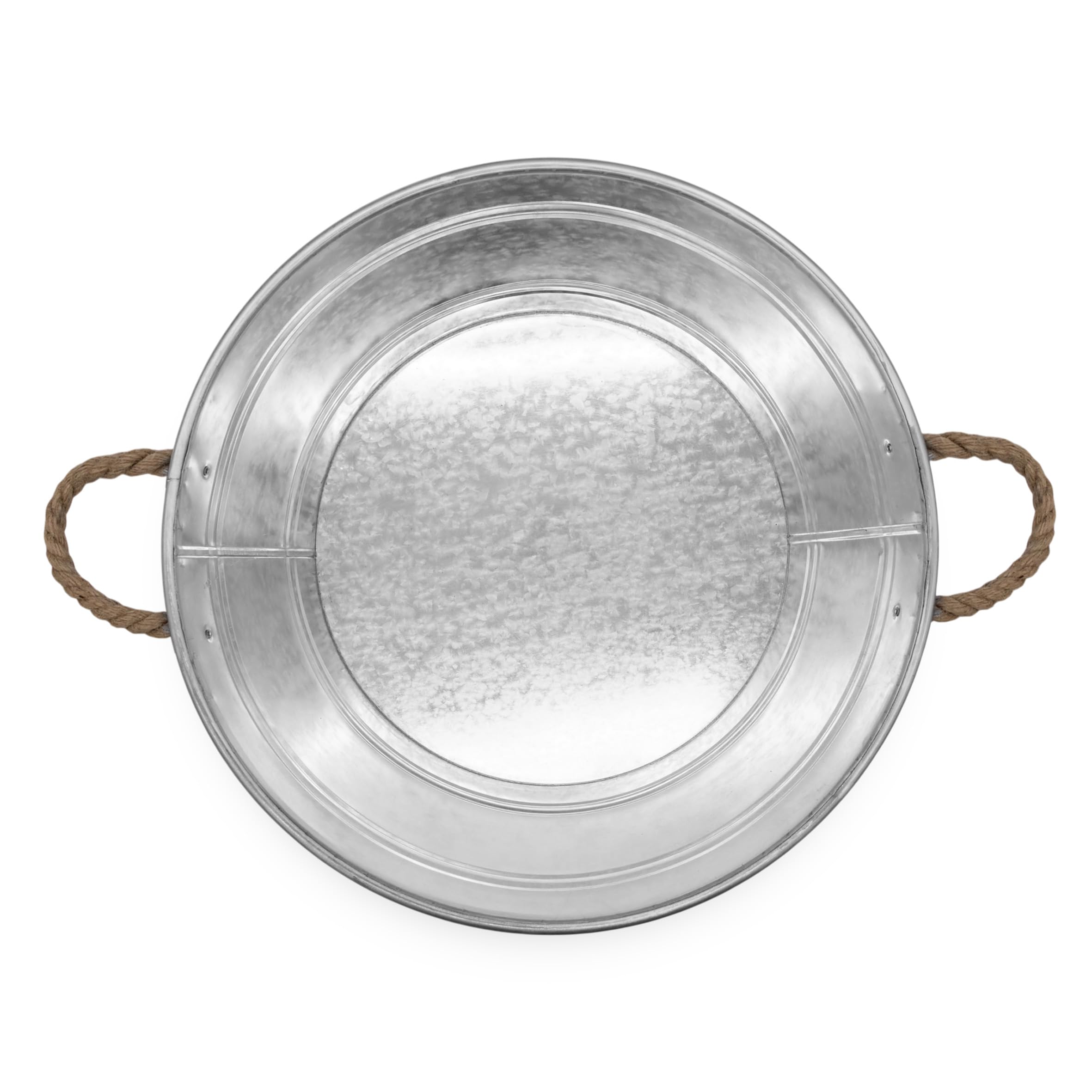 Spetebo Bandeja de zinc para estanque ornamental, 25 L, con asas de cuerda de yute, 45 x 22 cm, cuenco redondo plateado galvanizado para jardín, mini estanque de jardín, macetero, macetero, decoración