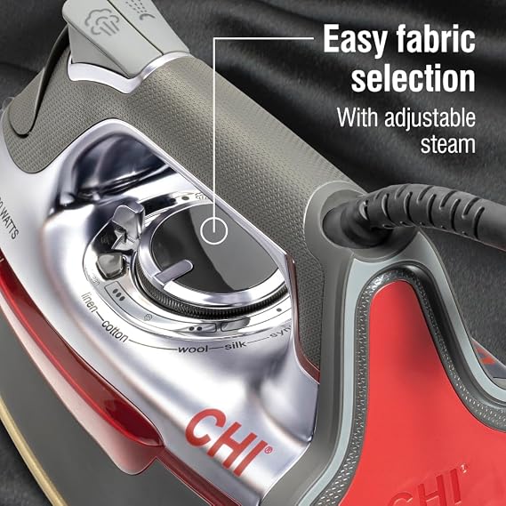 CHI Steam Iron for Clothes with Vertical Steam Burst, Titanium Ceramic Soleplate, Spray Burst Setting, 300+ Steam Holes, 1700W, 3-Way Auto Shutoff, XL 10' Cord