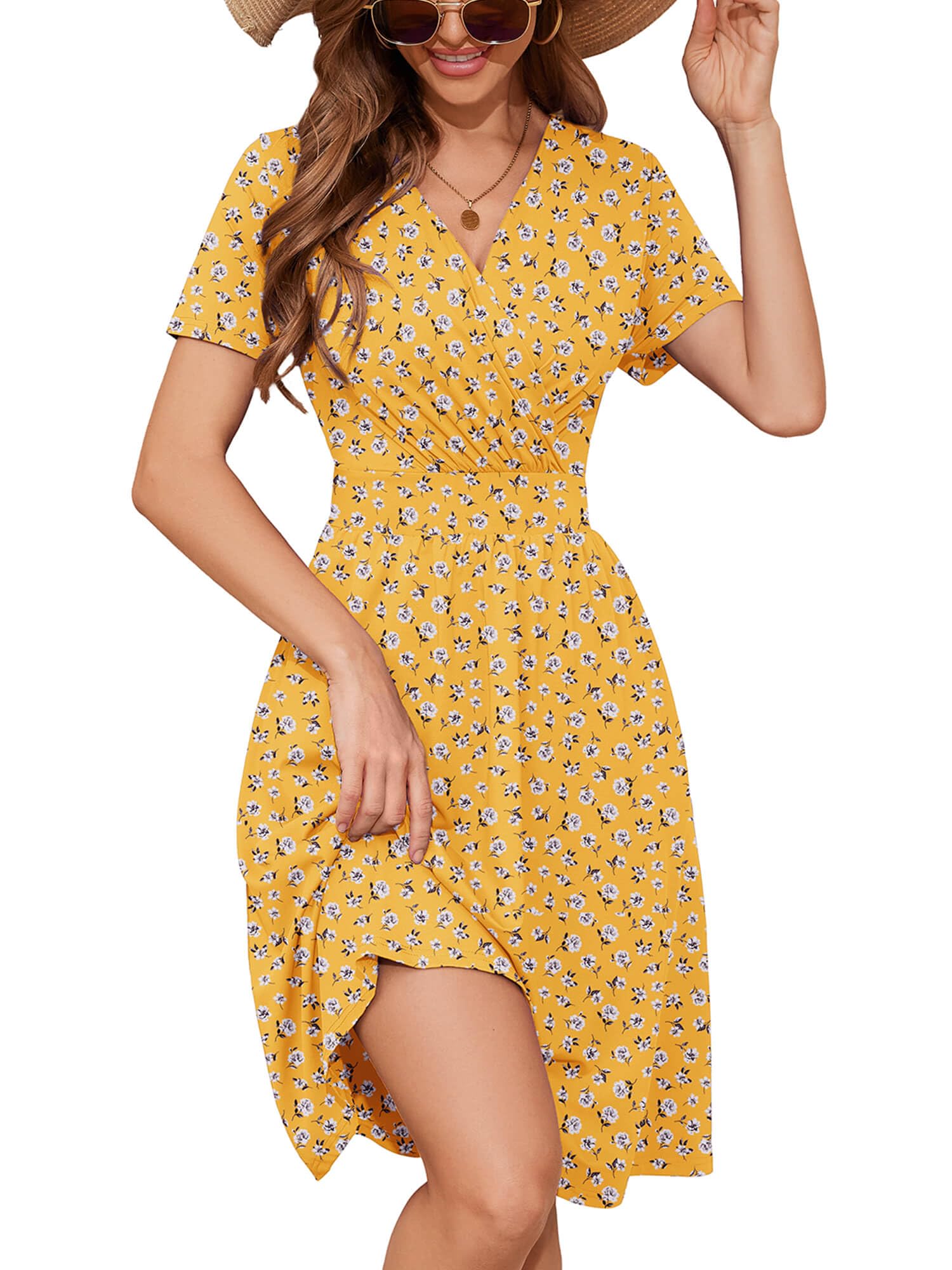 Heymoments Short Sleeve V Neck Summer Dress for Women