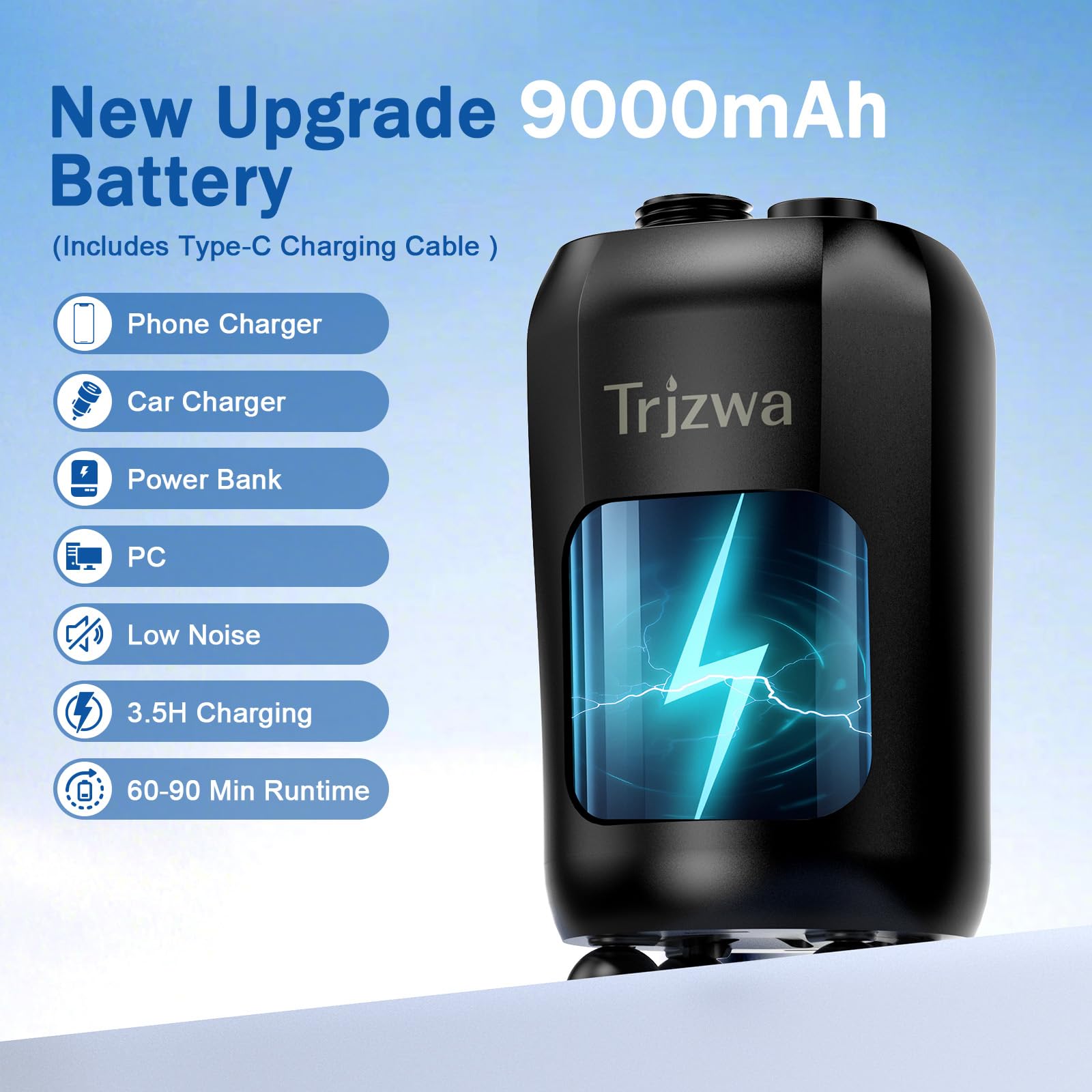 Draagbare campingdouche voor camping, 9000 mAh oplaadbare douchepomp en