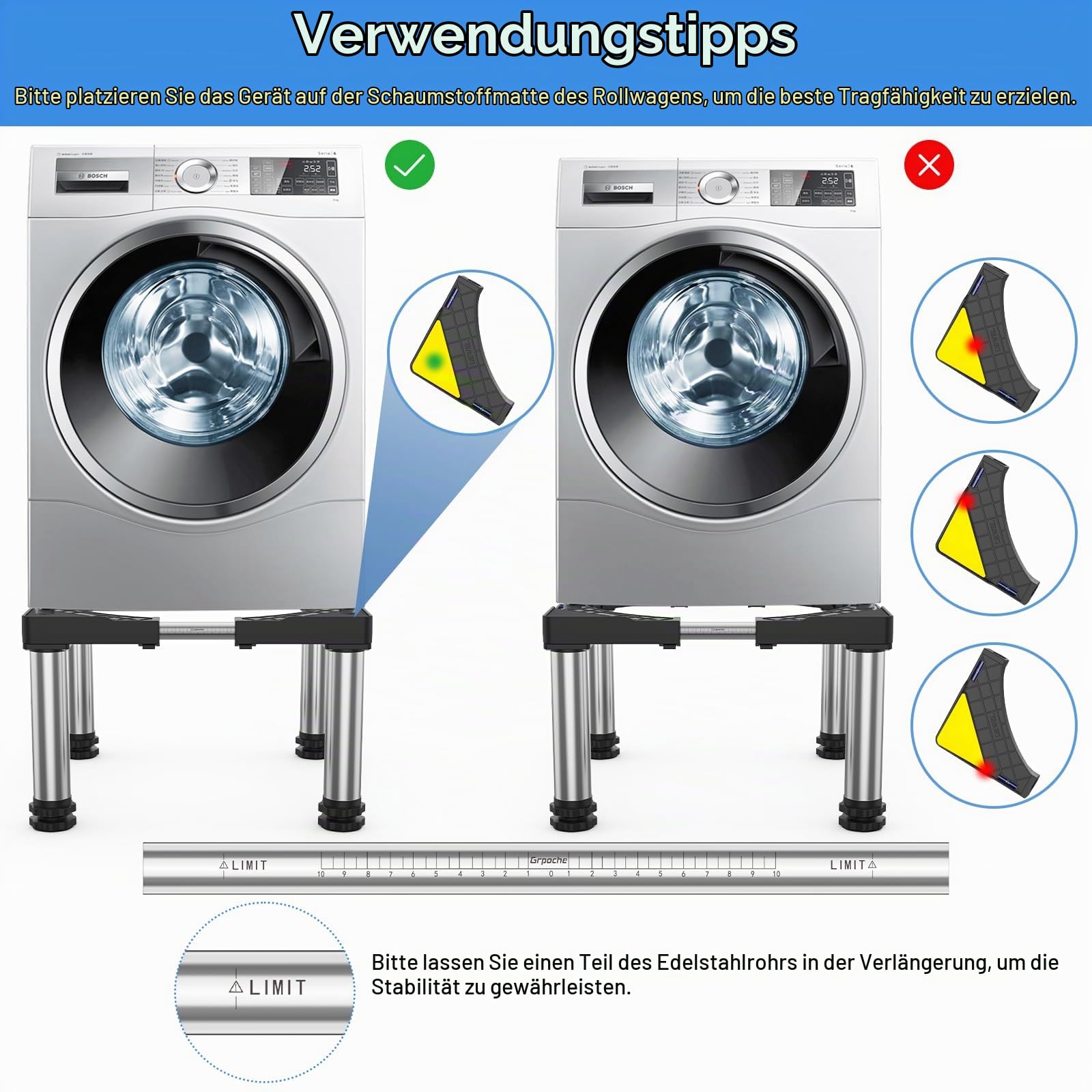 Untergestell für Mini Kühlschrank Höhe 28-31 cm, 43-66 cm Verstellbares Waschmaschinenständer Podeste für Trockner, Kühlschrank und Statische Haushalts Geräte, Schwarz