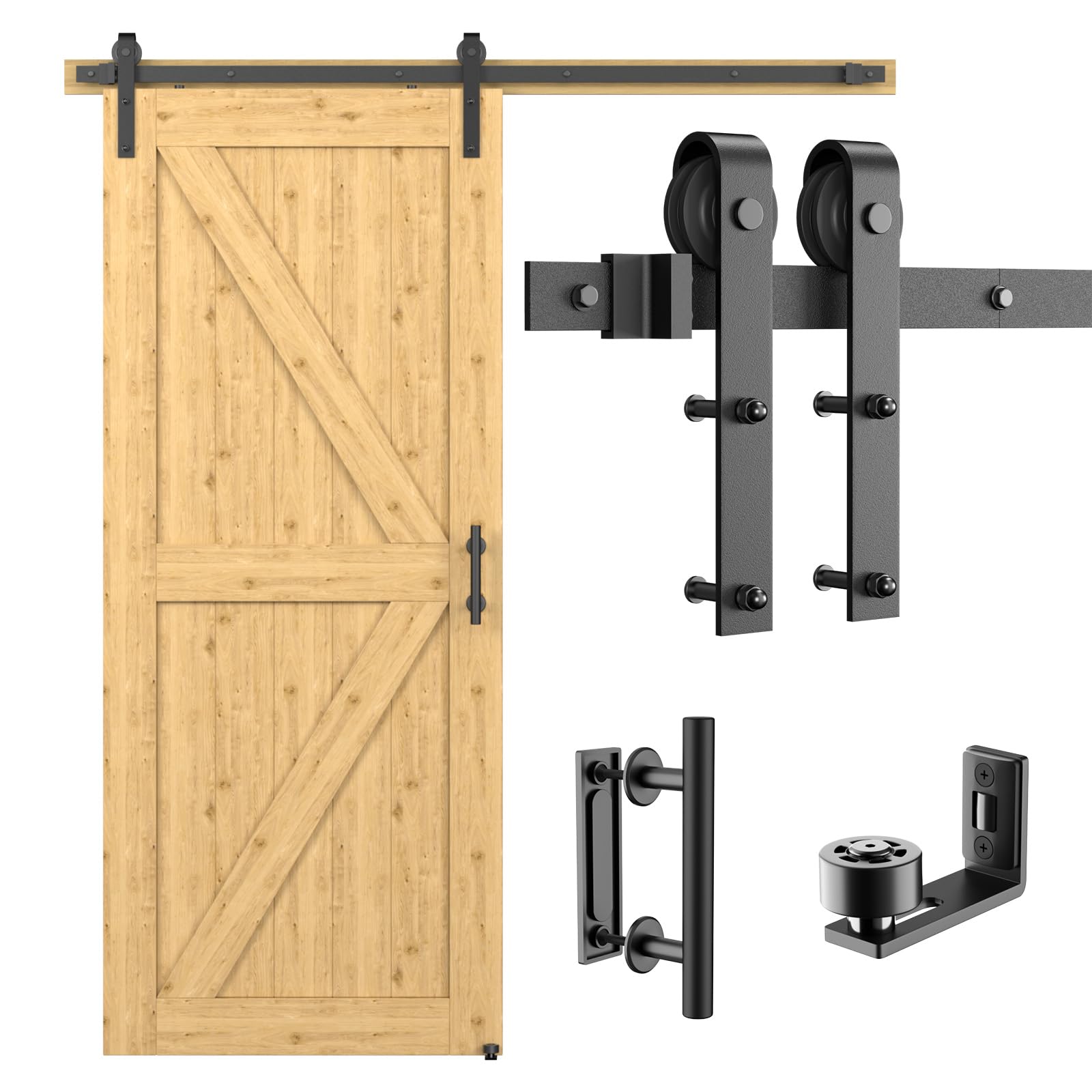 CCJH 200cm Quincaillerie Kit de Rail pour Porte Coulissante avec Guide de Plancher, pour Grange, Poignée