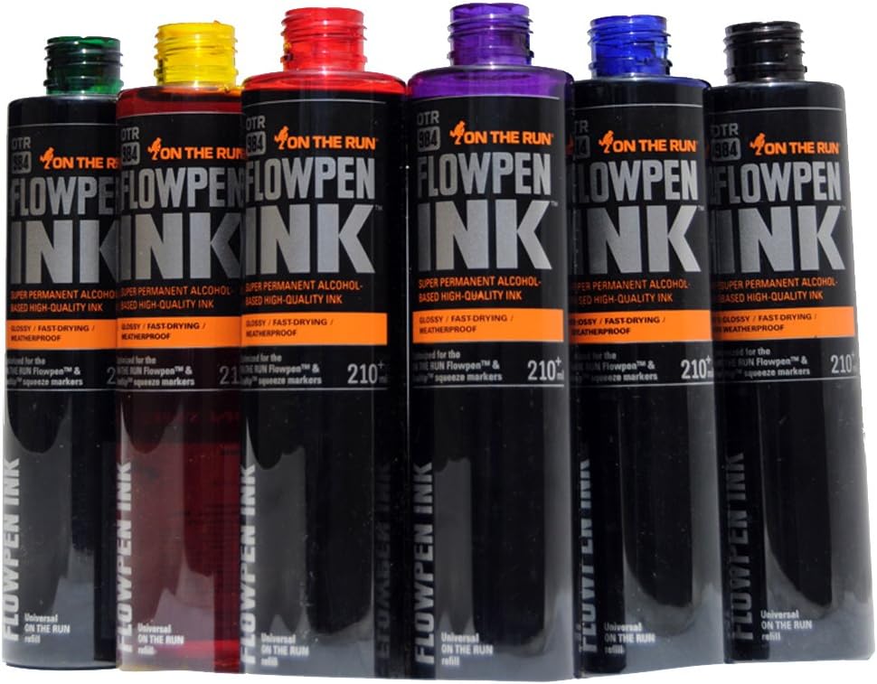 OTR 984 Flowpen Marker Refill Ink 210ml set of 6 Ultra Permanent Colors by On The Run