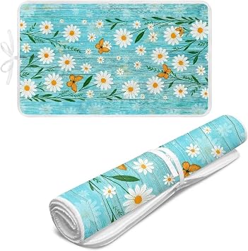 Butterfly Daisy Blue Pattern Ironing Mat Blanket Thick Soft Ironing Board Cover and Pad Wear-Resistan Ironing Mat Pad for Washer,Dryer,Countertop,Bed