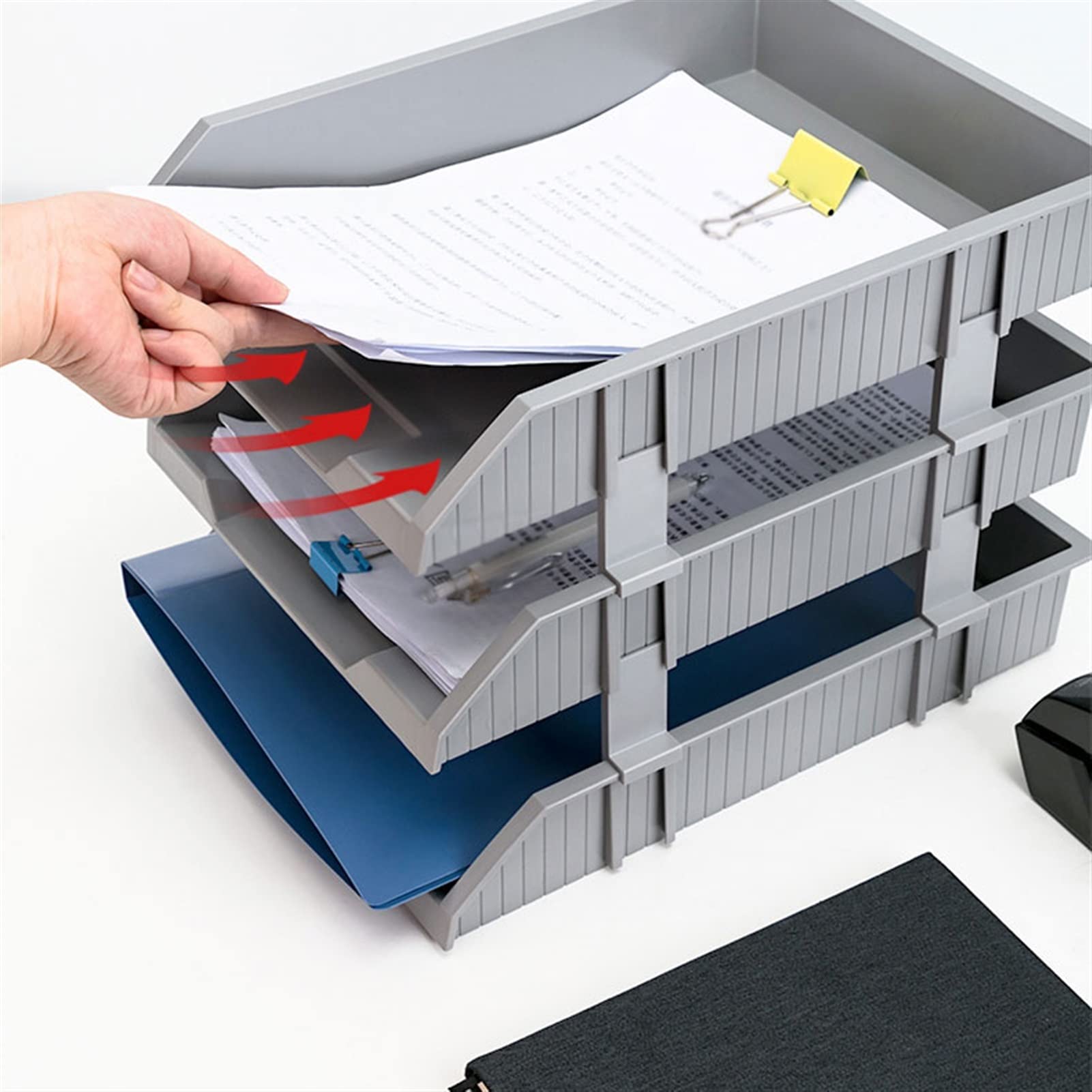 UNNS Biurkowy organizer na dokumenty stojak na dokumenty taca na dokumenty 3-warstwowe plastikowe pudełko na dokumenty biuro przechowywanie danych organizer na biurko organizer tacka na dokumenty organizer na folder