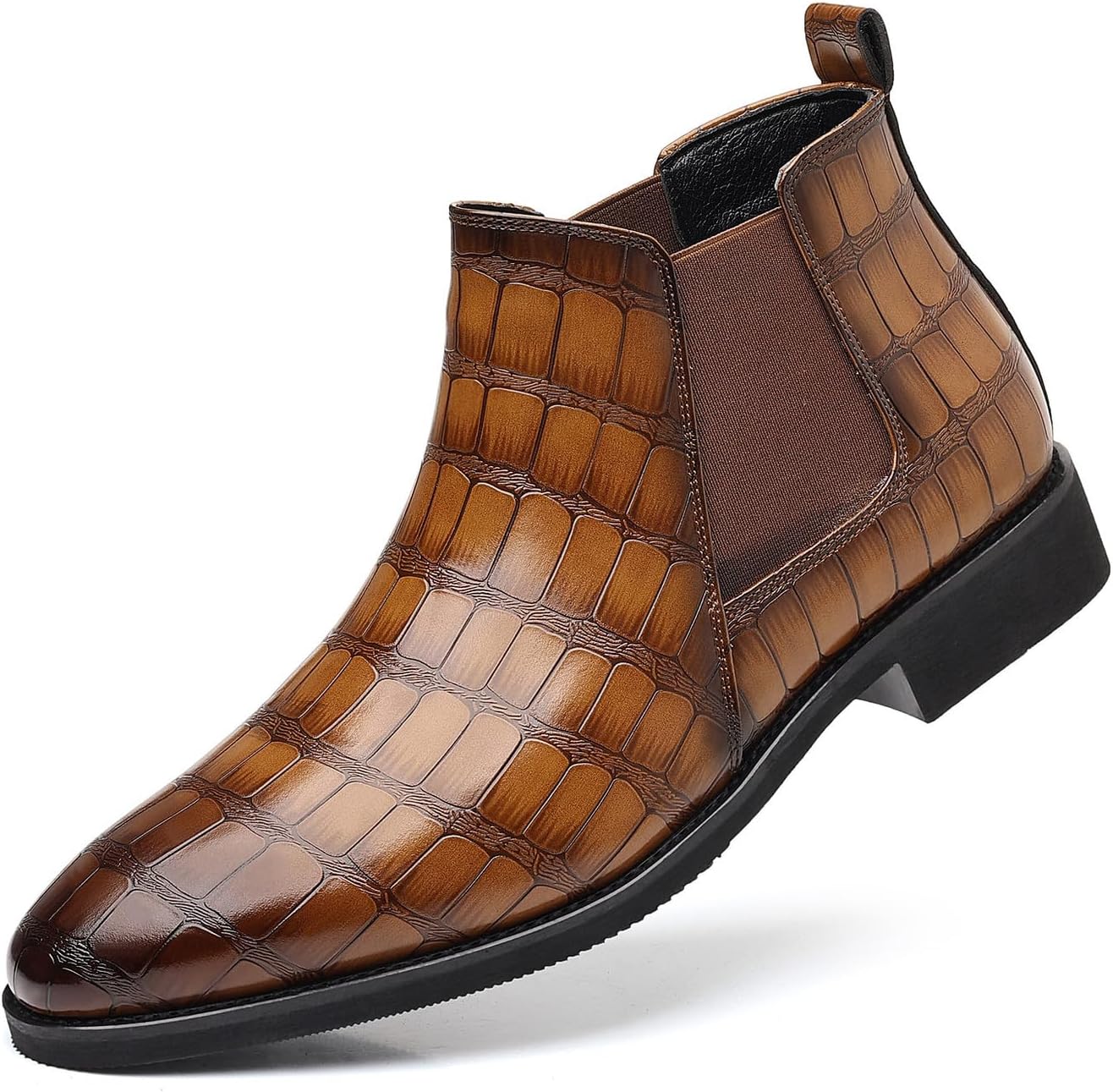 Santimon Men's Leather Chelsea Boots Stylish Patterned Slip-On Dress Boots for Office, Wedding