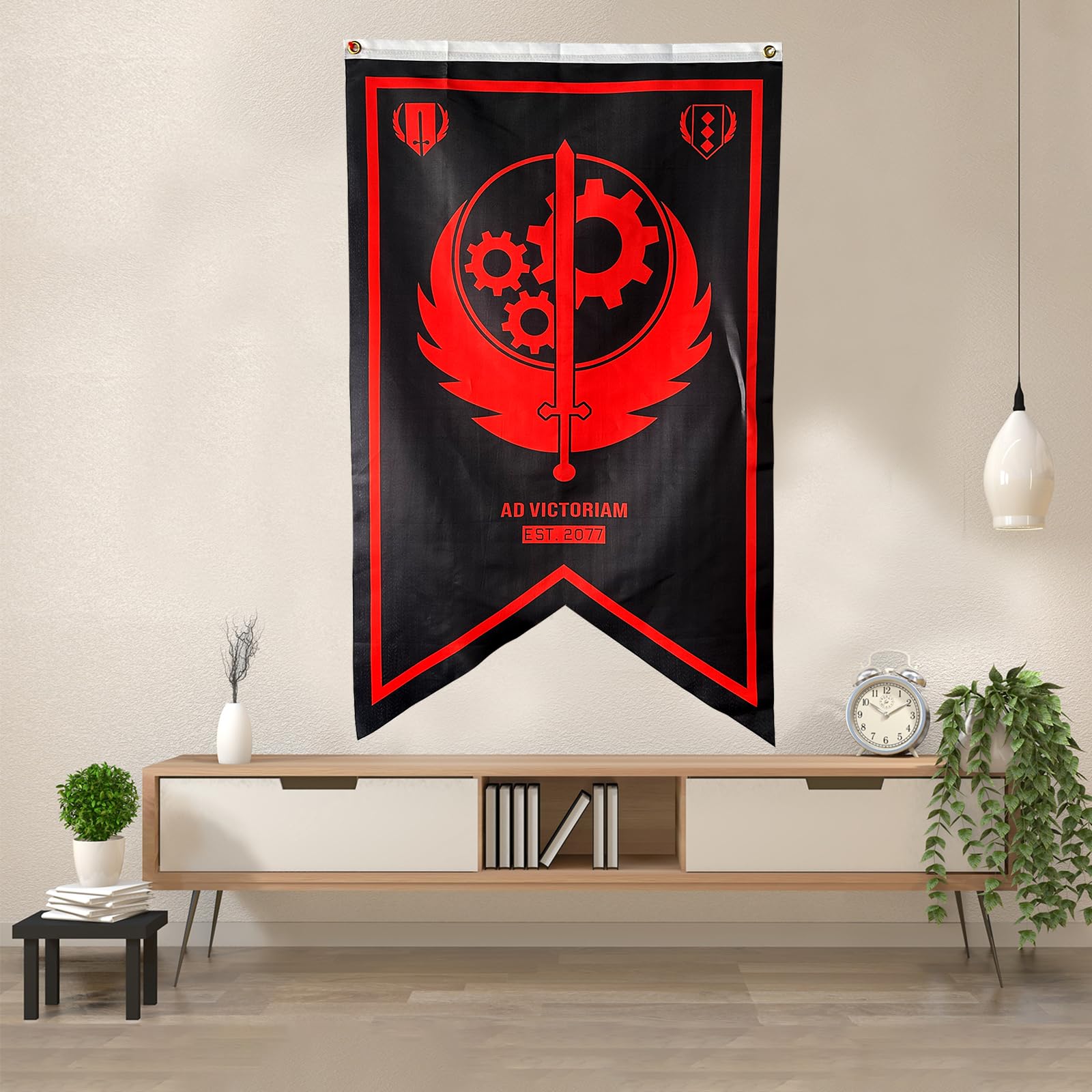 Poster/Tapisserie Brotherhood Of Steel Fallout - 76x101 Cm - Tissu Polyester - Décoration Gamer Chambre Ou Salon