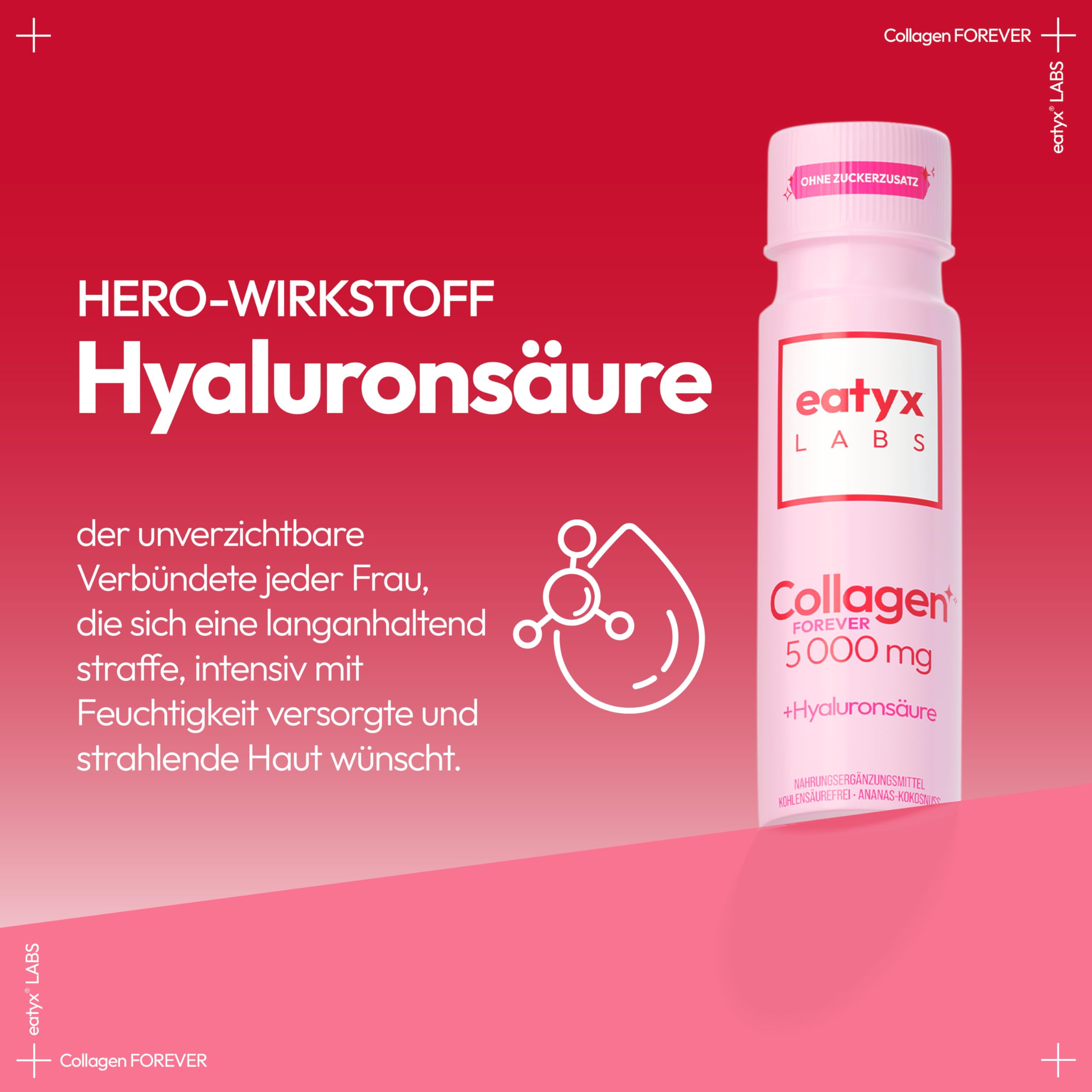 EATYX Labs Collagen Forever 30×80 ml – 30-dniowa kuracja kolagenowa 5000 mg, suplement diety na skórę, włosy i paznokcie, witaminy i kwas hialuronowy