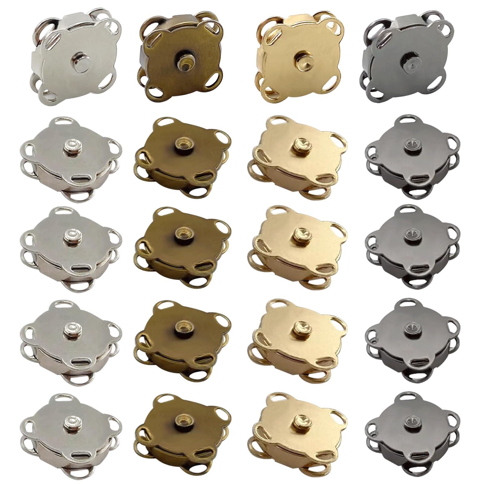 pangutheos Magneetsluitingtasjes, 20 stuks, 14 mm, magneetknopen om aan te naaien, 4 kleuren, metalen magneet, drukknop met naaigaten, voor tassen, kleding, kunsthandwerk