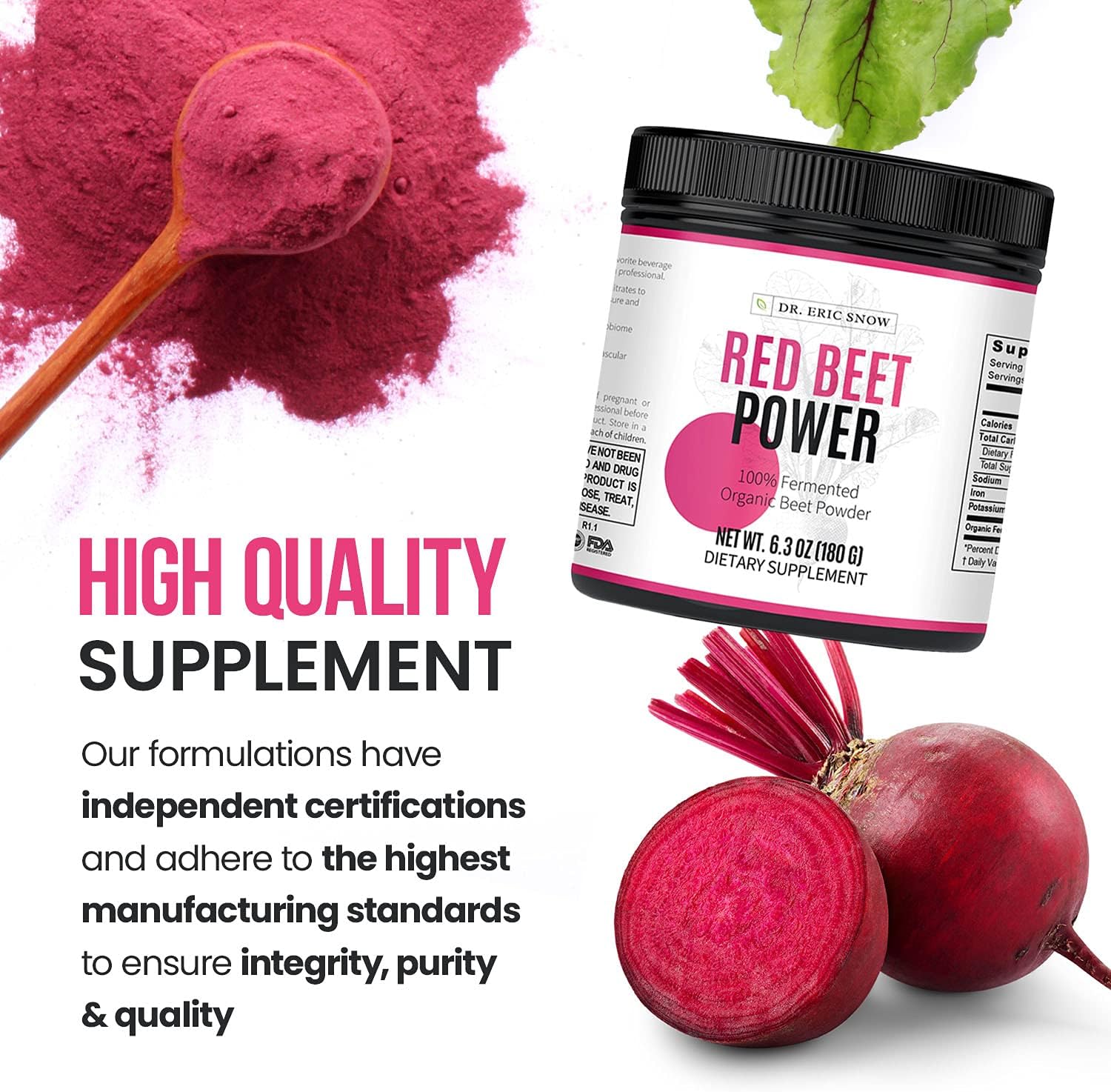 Buy Dr. Eric Snow Red Beet Power Drink Mix, 100 Organic & Fermented Beetroot Drink Powder, No