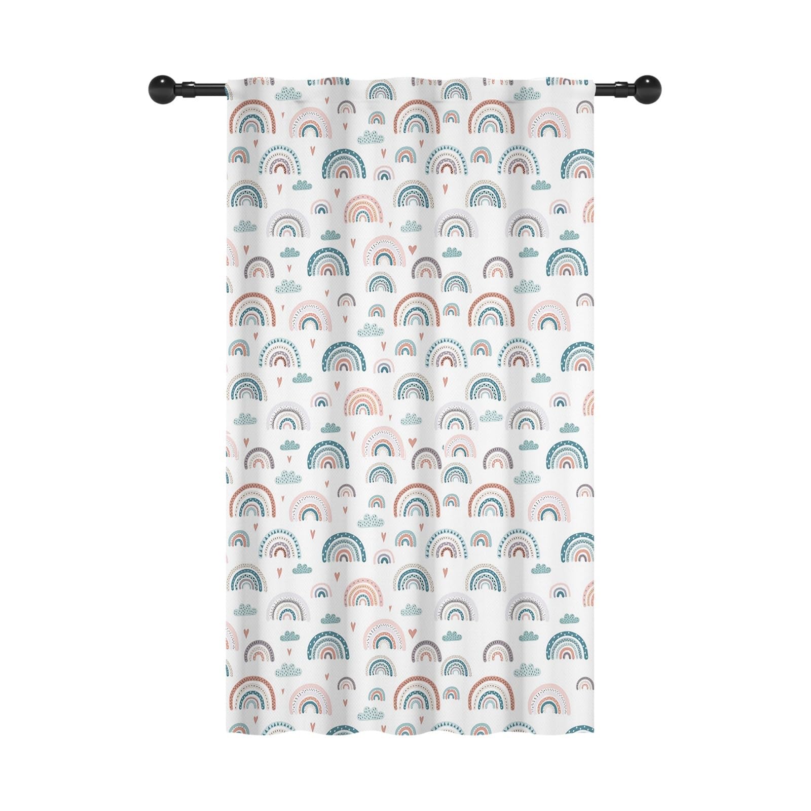 YONGFOTO 107x160cm Cortinas con Filtro de luz arcoíris para Dormitorio Infantil Boho Cielo con Nubes Pastel Corazón Bolsillo para Barra Cortinas para Vivero Jardín de Infancia 1 Panel