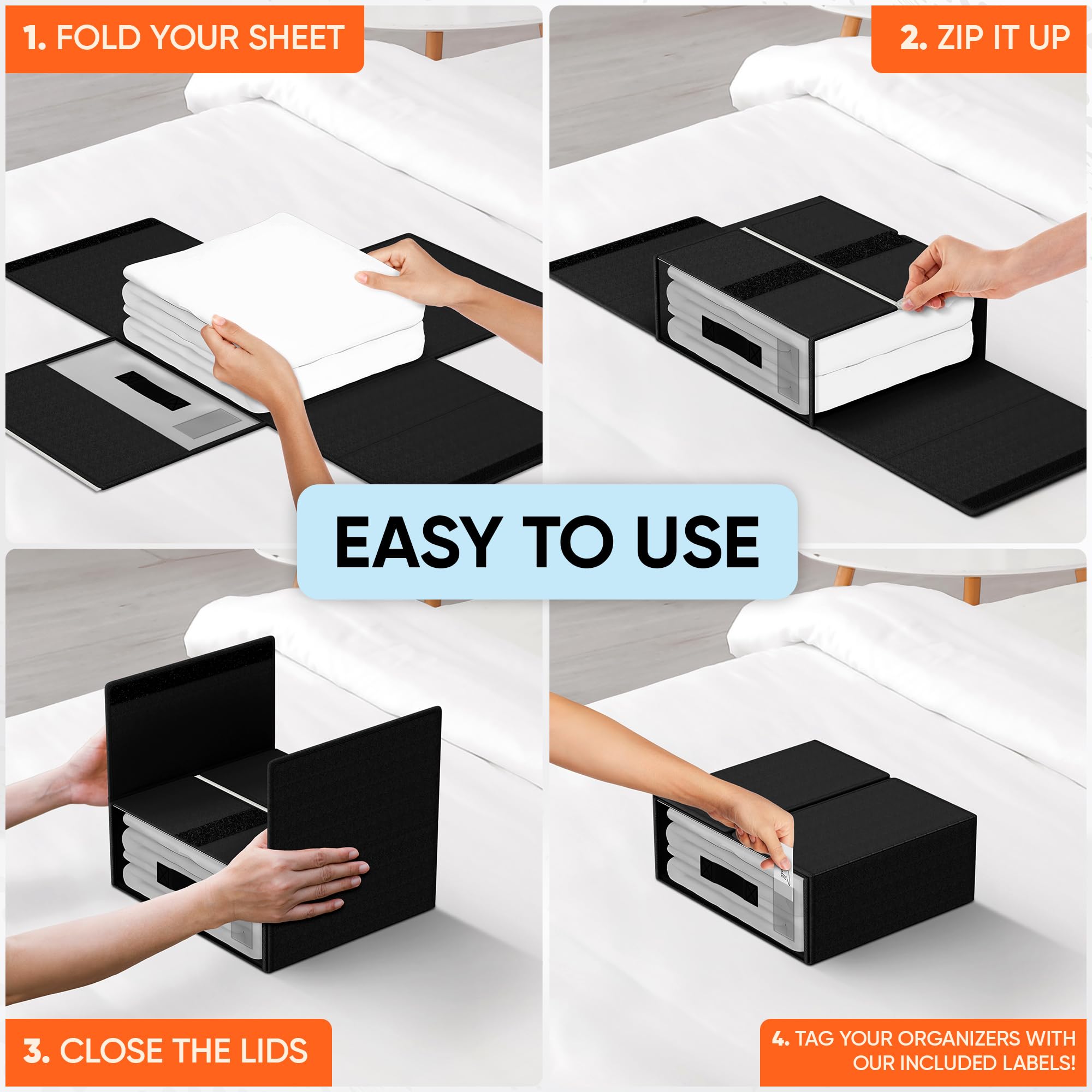 Homely Center Set van 4 beddenlakenorganizers en opslag, beddenlakenorganizer, opvouwbare lakenset organizer voor linnenopbergkast, lakenset, lakenset, opbergbox
