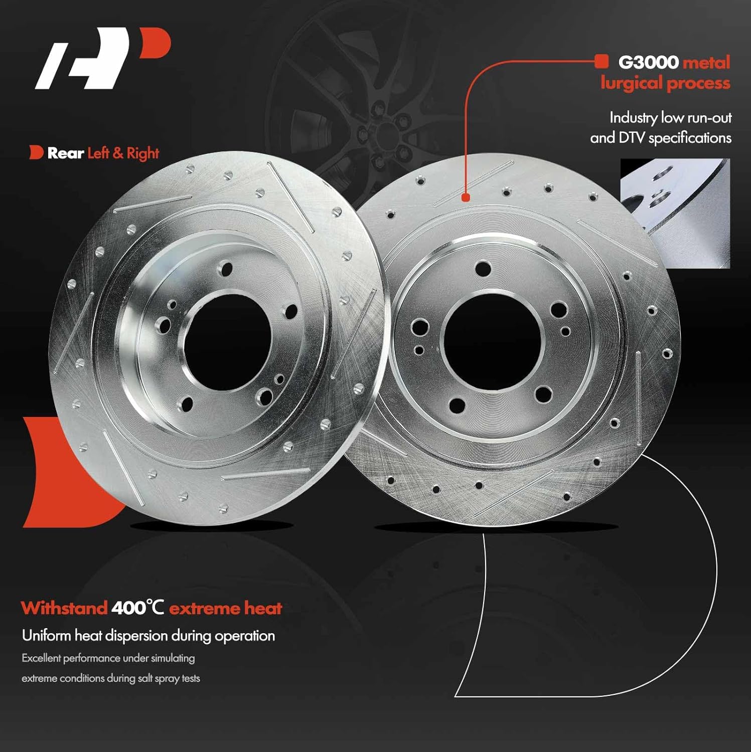 A-Premium 11.18 in (284mm) Rear Drilled and Slotted Disc Brake Rotors Compatible with Select Hyundai and Kia Models - Elantra GT, Sonata, Ioniq, Azera, Soul Ev, Optima, Forte, Niro, Cadenza, 2-PC Set