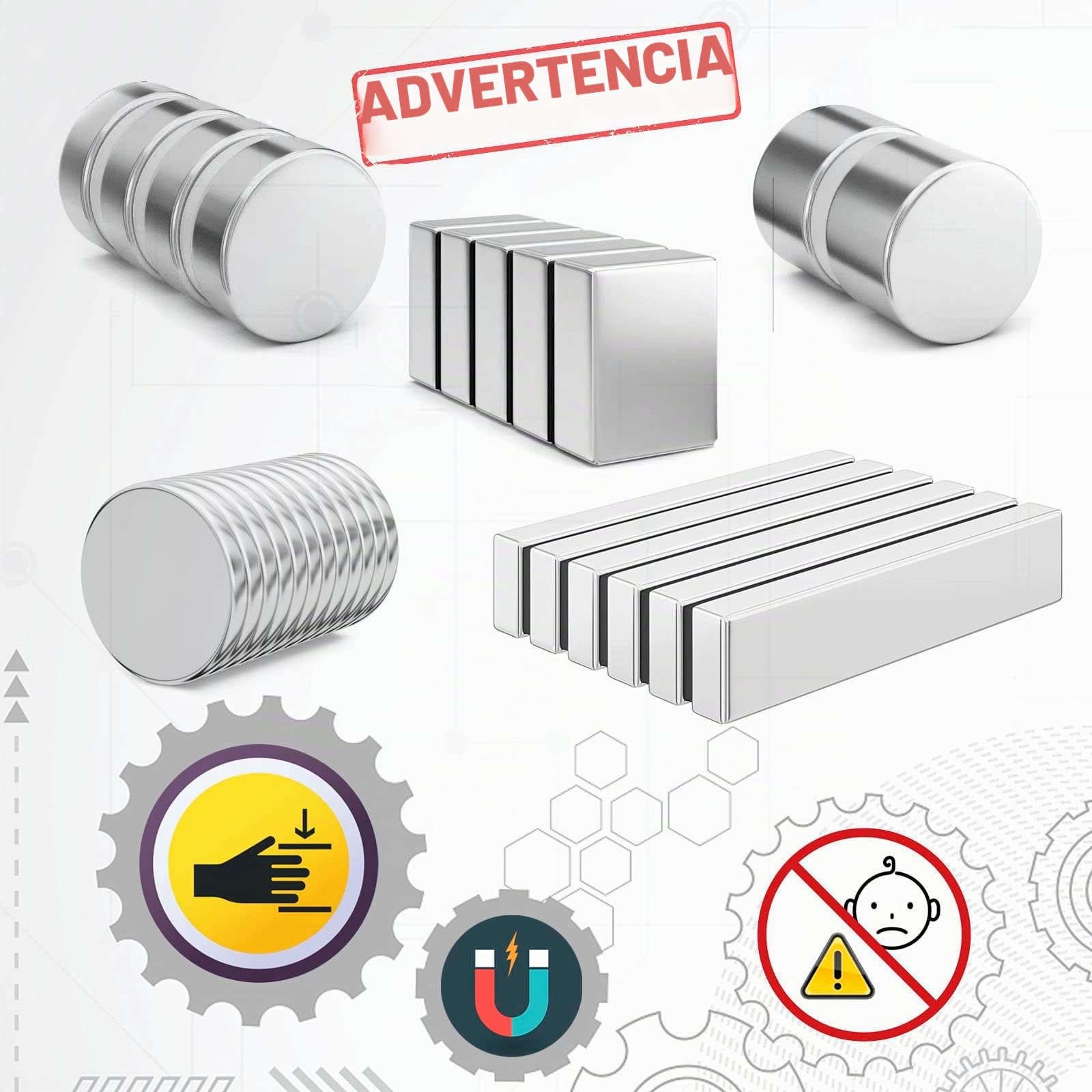 Realth Imanes de Neodimio fuertes Imanes para Pizarra rectangulares de tierras Paquete de 5 para nevera Puerta de ducha Almacén Trabajo u oficina Proyecto de ciencia Enseñanza Artesanía DIY (MC728)