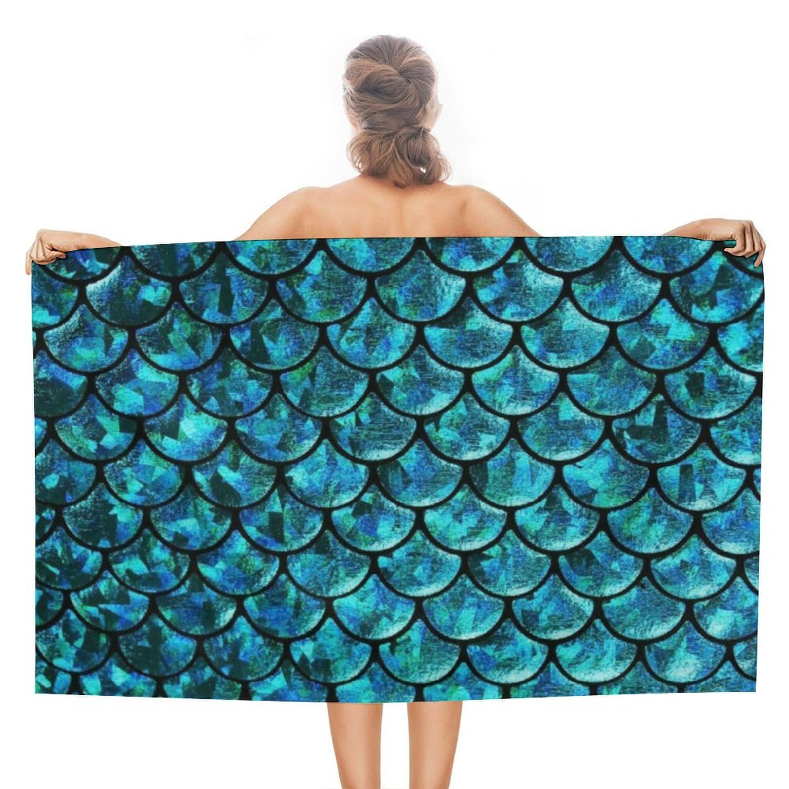 LEDFCVSU Beach Towel, Aquamarine Scales Bath Towel, Absorbent Towel for Swimming, Sports, Travel
