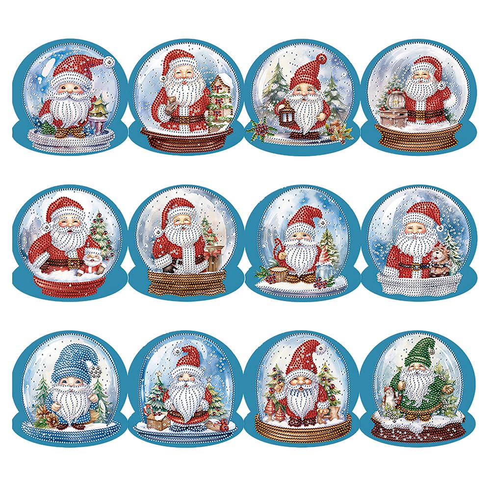 12PCS Diamond Art Christmas Cards DIY Diamond-Painting Greeting Card Set