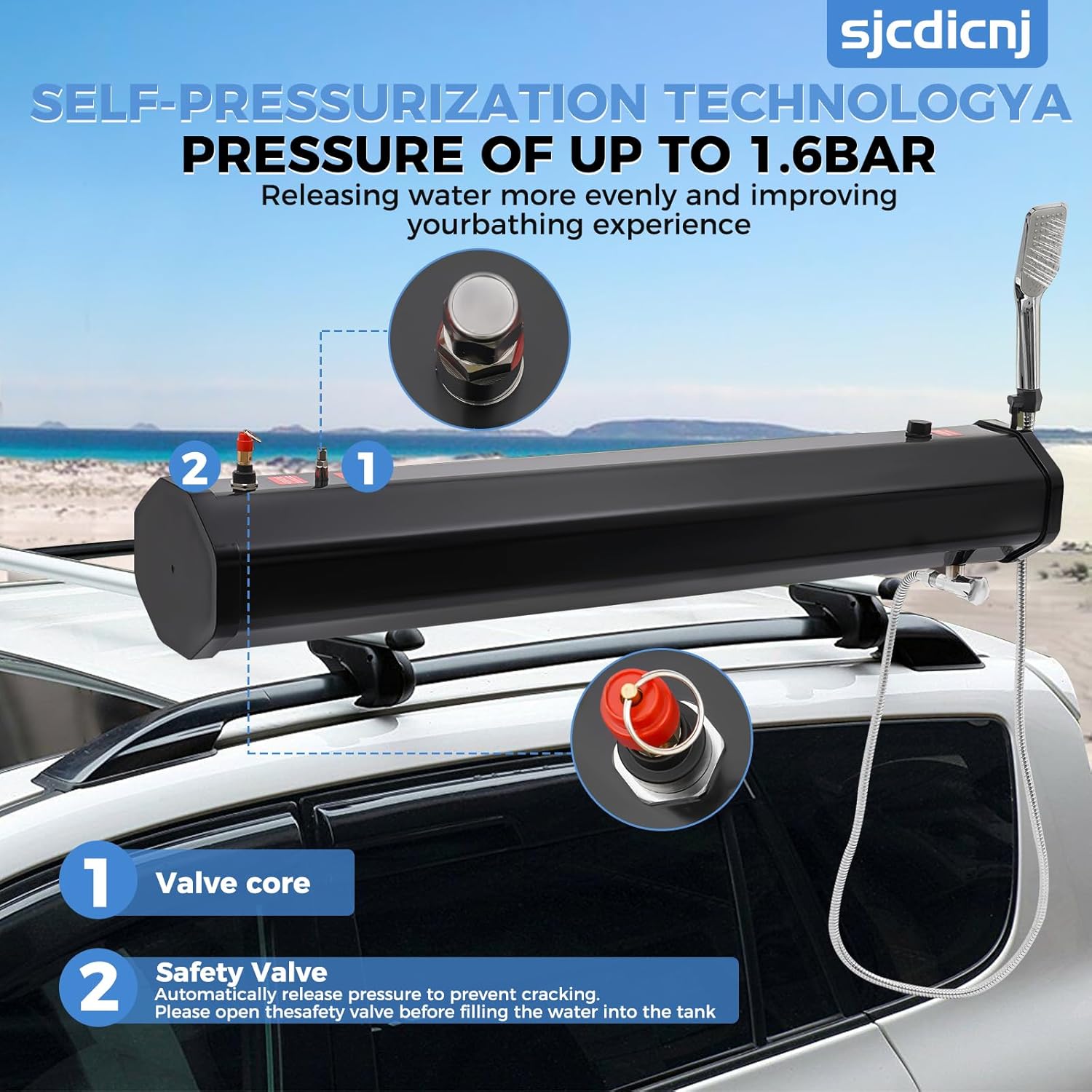 Road Camping Shower Pressurized Water Tank, Portable Camping Showerhead Handheld with Storage Bag Device for Overlanding, Water Store, Outdoors Activities Compatible