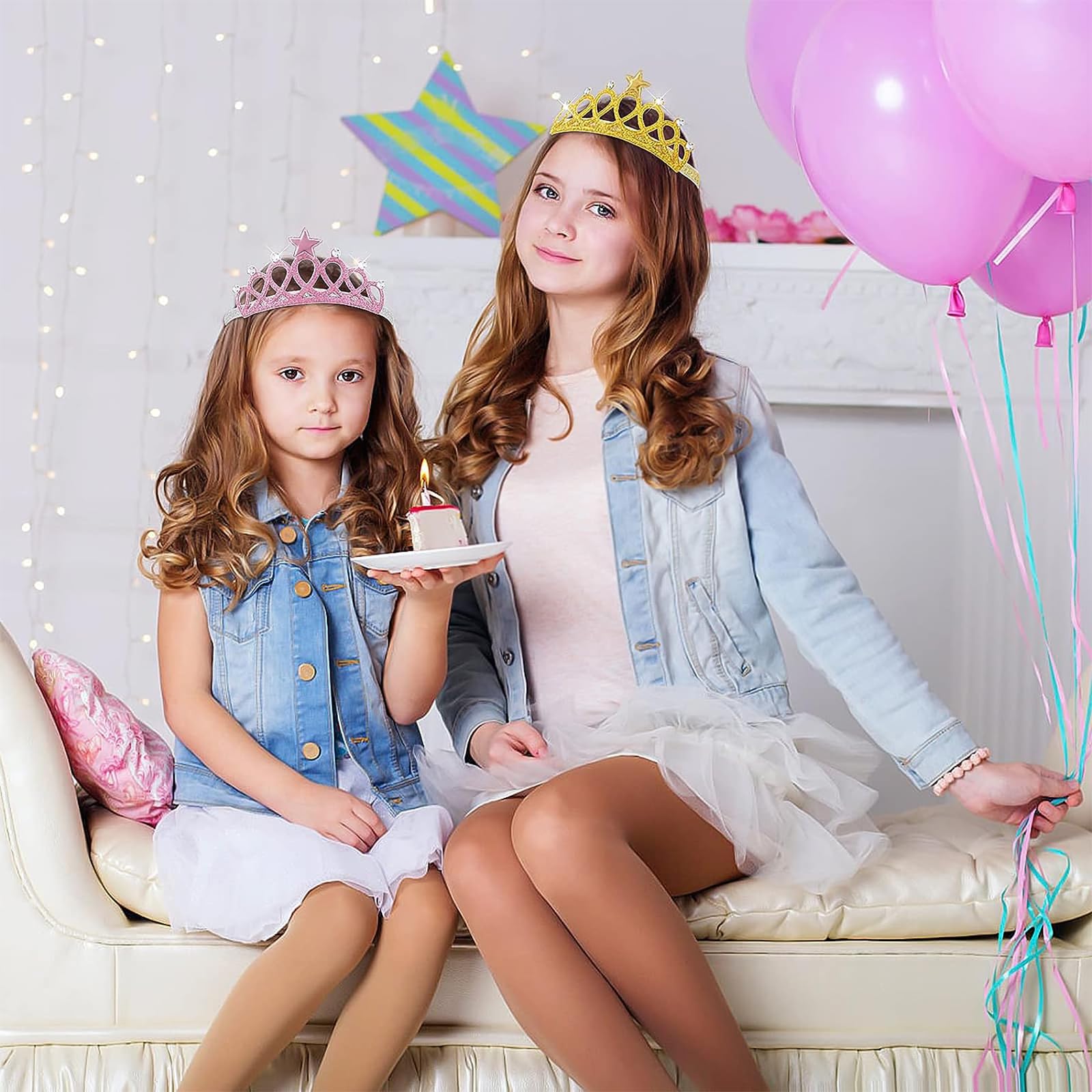 6 Piezas Corona Princesa, Diadema con Corona para niños, Diadema con Corona Brillante, Accesorios elásticos para el Cabello de Princesa, para Fiestas de cumpleaños de niñas