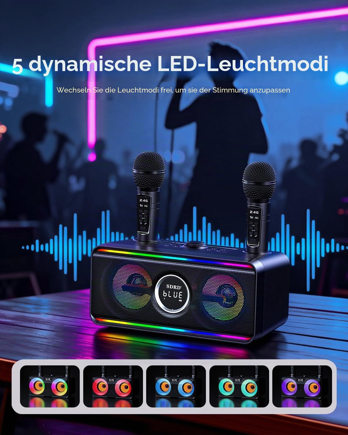 216 Bluetooth-Karaoke-Maschine für Erwachsene und Kinder mit Aufbewahrungs- und Ladestation, Leistungsstarkem Karaoke-System, 12 Stunden Spielzeit, Wiederaufladbarem Kabellosem Mikrofon