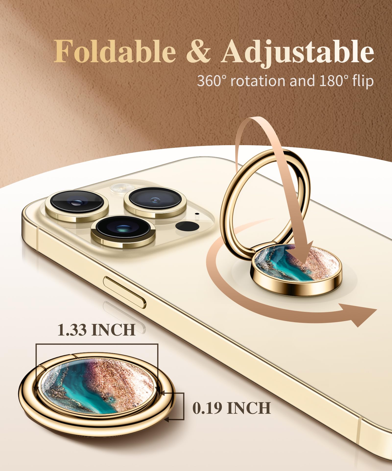 GVIEWIN - Cell Phone Ring Holder, Metal Kickstand Grip for Magnetic Car Mount Compatible with iPhone 15 Pro Max/15 Plus/14/13/12 Series & Galaxy S24/S23 Ultra and Other Phones