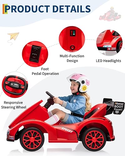 Miniatura 2 de Drift Kart para niños, Kart eléctrico de 6 V con control remoto y motores duales, auto de juguete de carreras alimentado por batería con luces LED