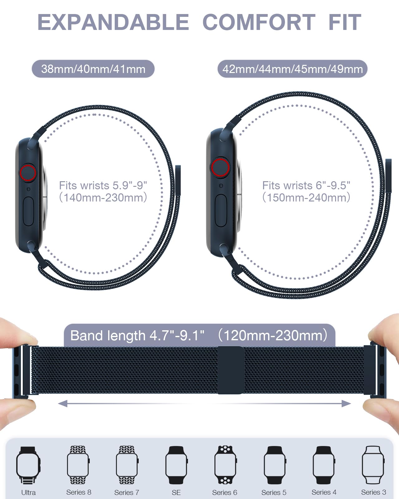 Originale Loop Milanese in Acciaio Inossidabile Compatibile con Apple Watch Cinturino 49mm 46mm 45mm 44mm 42mm 41mm 40mm 38mm, per iWatch Ultra/Ultra 2, SE, Serie 10 9 8 7 6 5 4 3 2 1