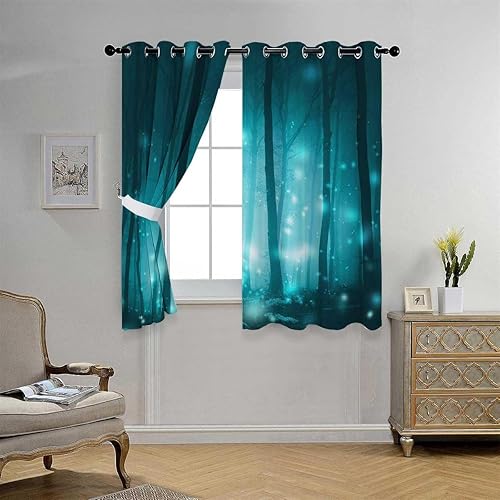 Miniatura 3 de Boys Bedroom Curtains Night Sky Grommet Short Japanese Sliding Door Cortinas para Ventanas De Cuarto 55Inch Width by 45Inch Length,2 Panels