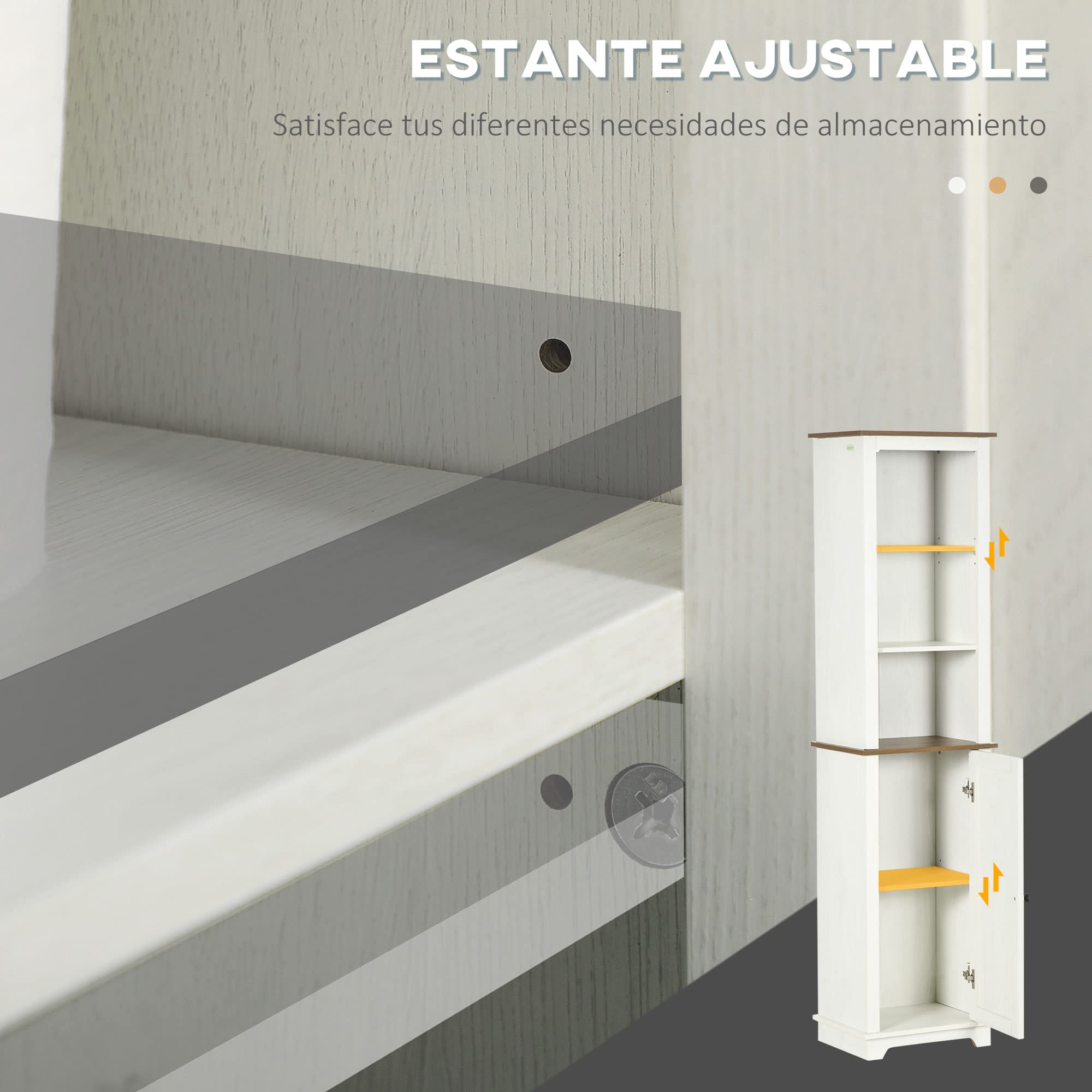 kleankin Armario Alto de Baño con 3 Compartimientos 39,5x30x160 cm Blanco | Mueble Columna de Baño, Armario de Almacenamiento, Puerta, Estante Ajustable