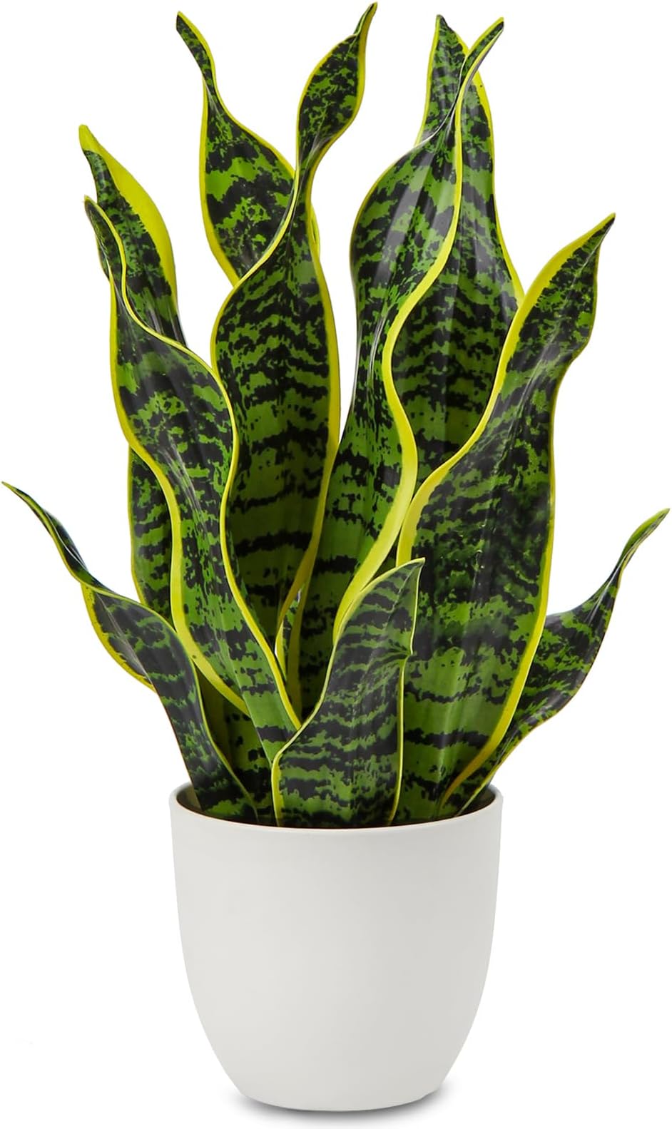 Artificial Snake Plant Potted Faux Sansevieria Trifasciata Plants, 16.5" Tropical Fake Snake Plants in White Pots for Home Office Room Indoor Decor Housewarming Gifts
